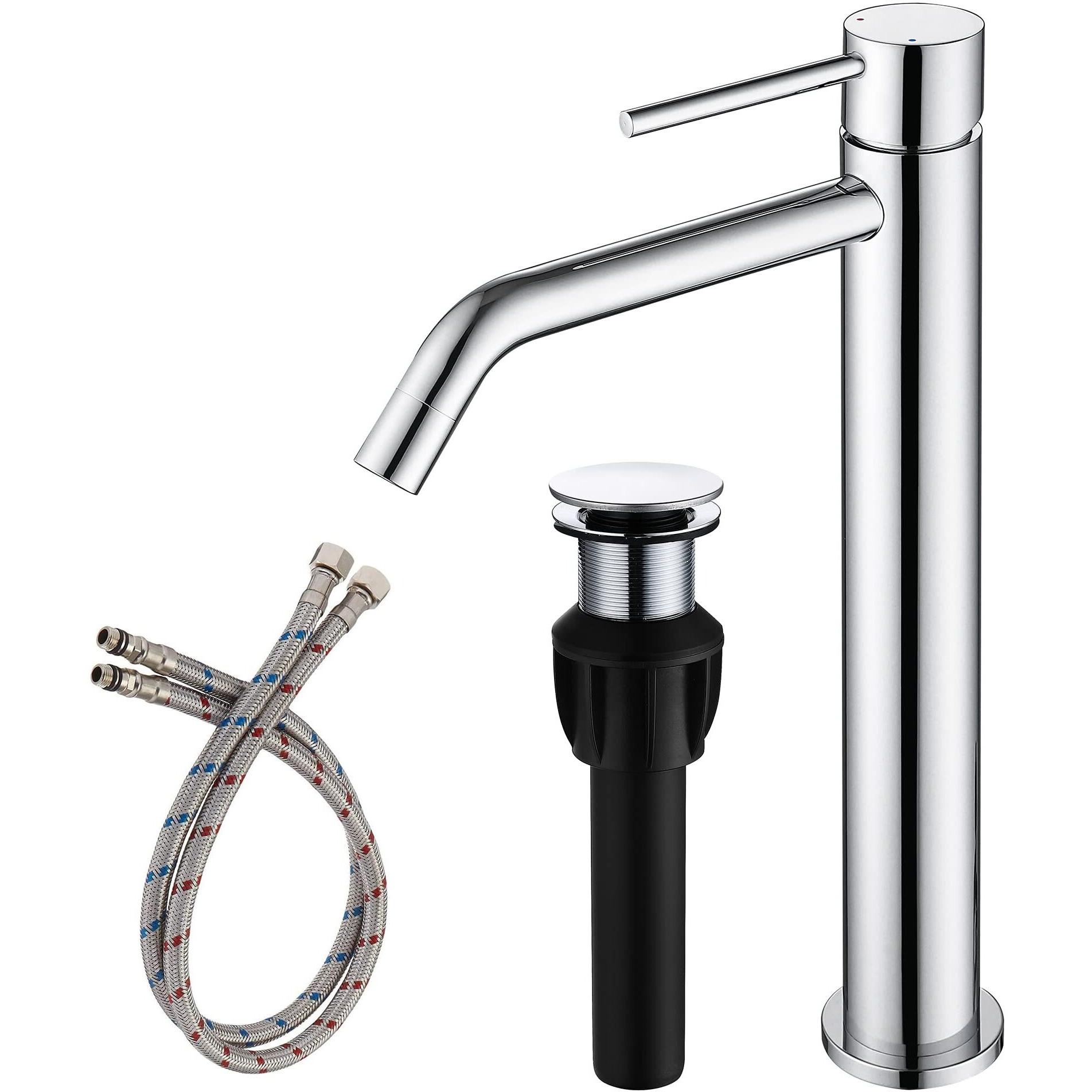 Chrome Tall Bathroom Faucet With Sink Drain And Supply Lines  Jxmmp Single Handle Vessel Sink Faucet Chrome Single Hole  Stainless Steel Vessel Faucet Jxm1001Cp