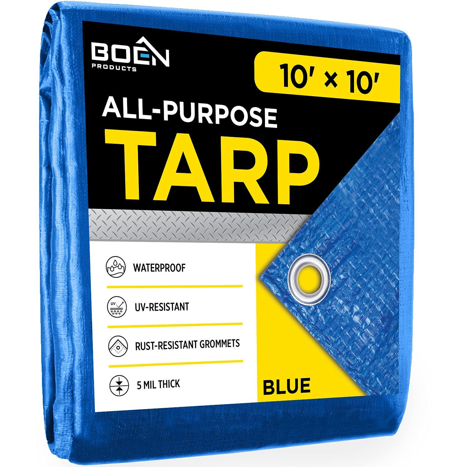 Multi-Purpose Large Tarp Waterproof Cover | Blue  10' X 10' 5 Mil Thick | Rip Proof Tarps | Thick Weave Material  Uv Resistant Great For Tarpaulin Canopy Tent  Boat  Rv Or Pool Cover