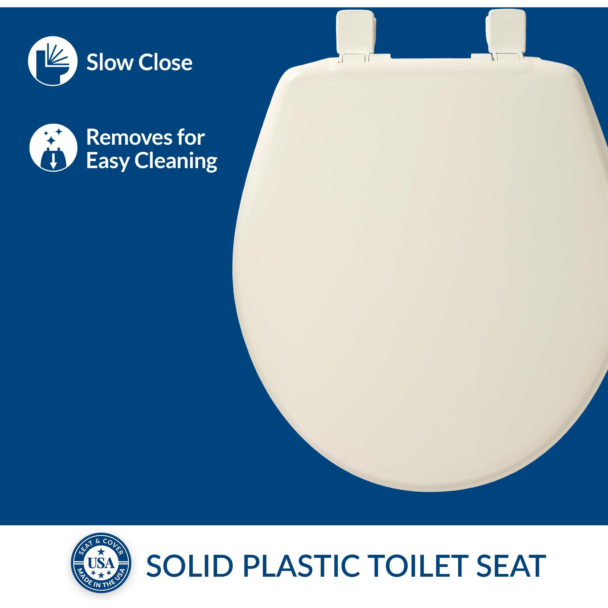 Bemis 730Slec Slow Close Toilet Seat  Easy Clean Hinges And Durable Plastic Seat  Round  Biscuit