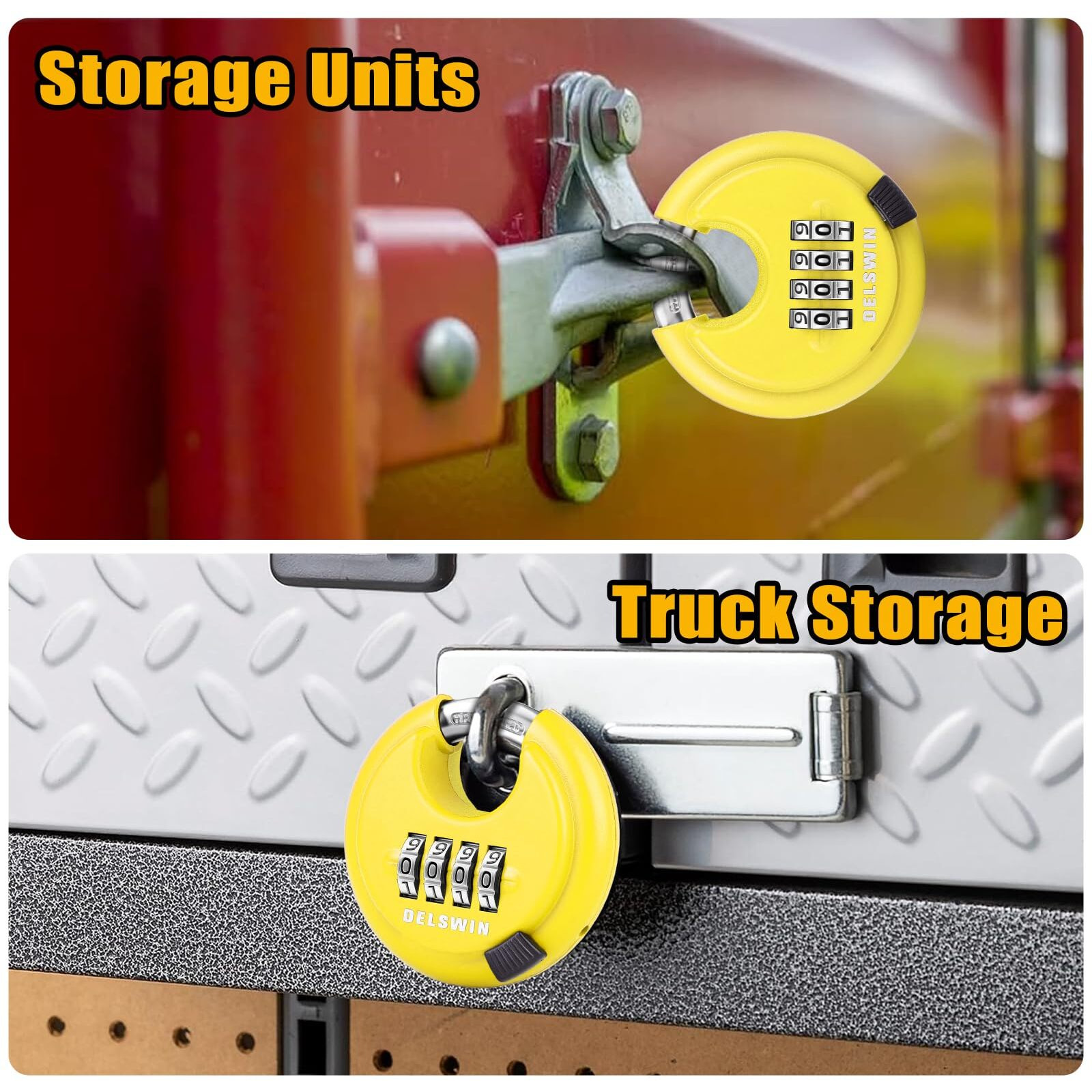 Delswin 4 Digit Combination Disc Padlock With Hardened Steel Shackle Combo Lock For Sheds  Storage Unit  School Gym Locker And Fence (Yellow 1Pcs)