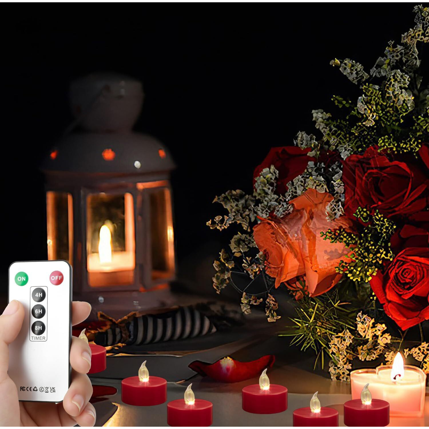 Boakboary Led Tea Light Flameless Candles 12Pack With Remote Control Candle Long Lasting 400+Hours Battery Operated Led Tealights For Home Decoration Seasonal &Festival Celebration (Red)