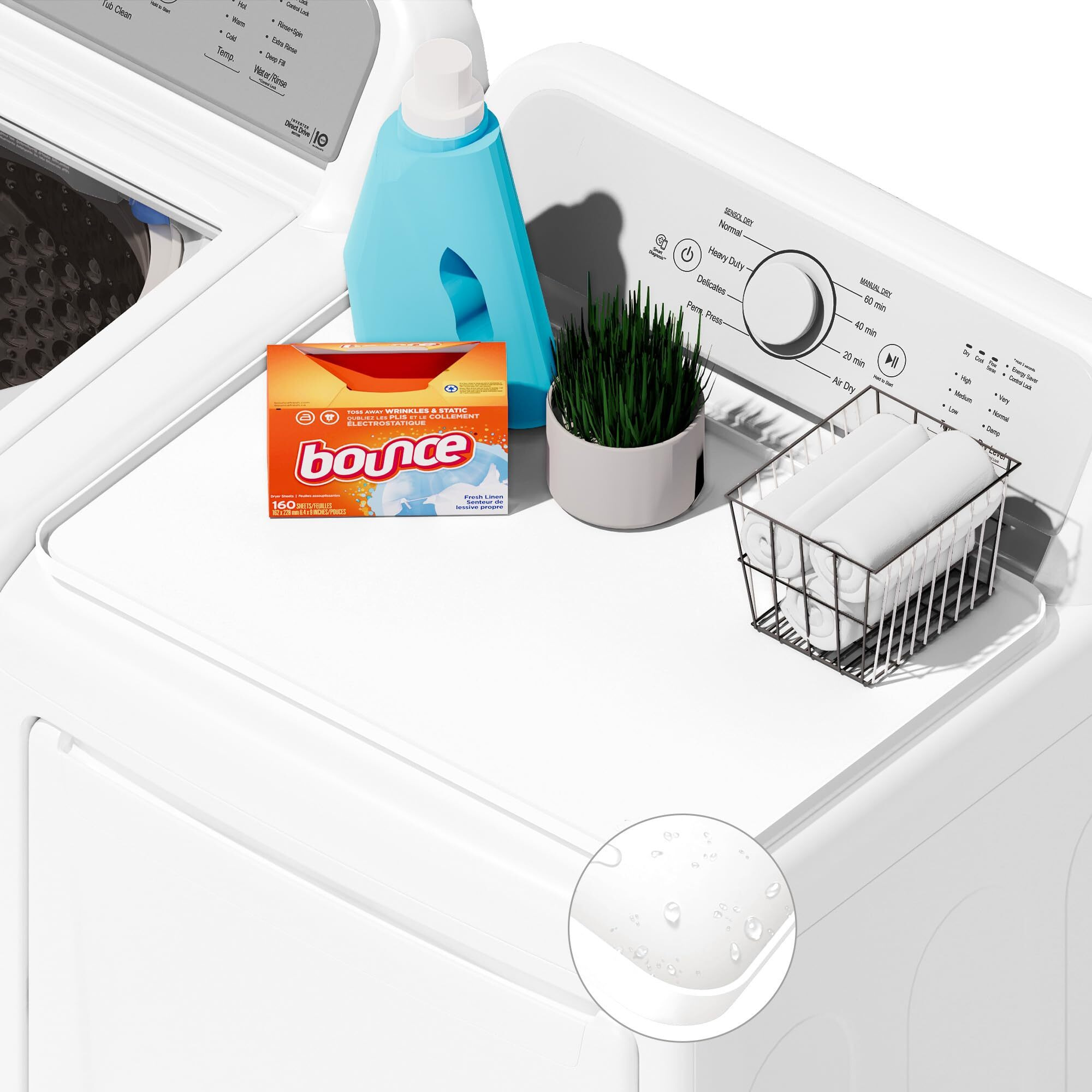 Seiri 1Pcs Washer And Dryer Covers For The Top  26"" X 18"" Silicone Dryer Top Protector Mat Non-Slip Waterproof Washing Machine Cover Protector Top Load For Laundry & Kitchen (White)