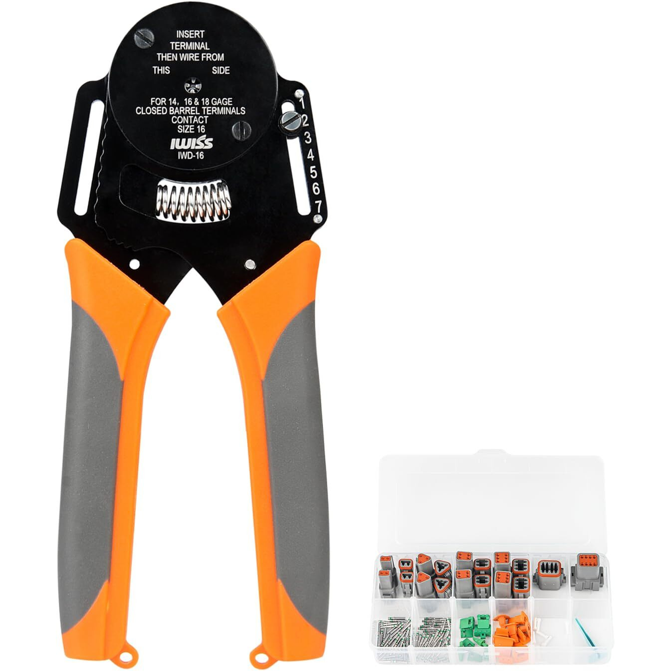 Icrimp Closed Barrel Crimper 4 Way Indent 8 Impression Type Deutsch Crimper For Solid Contacts Gage 14 16&18(Iwd-16) With Dt Connector Kit
