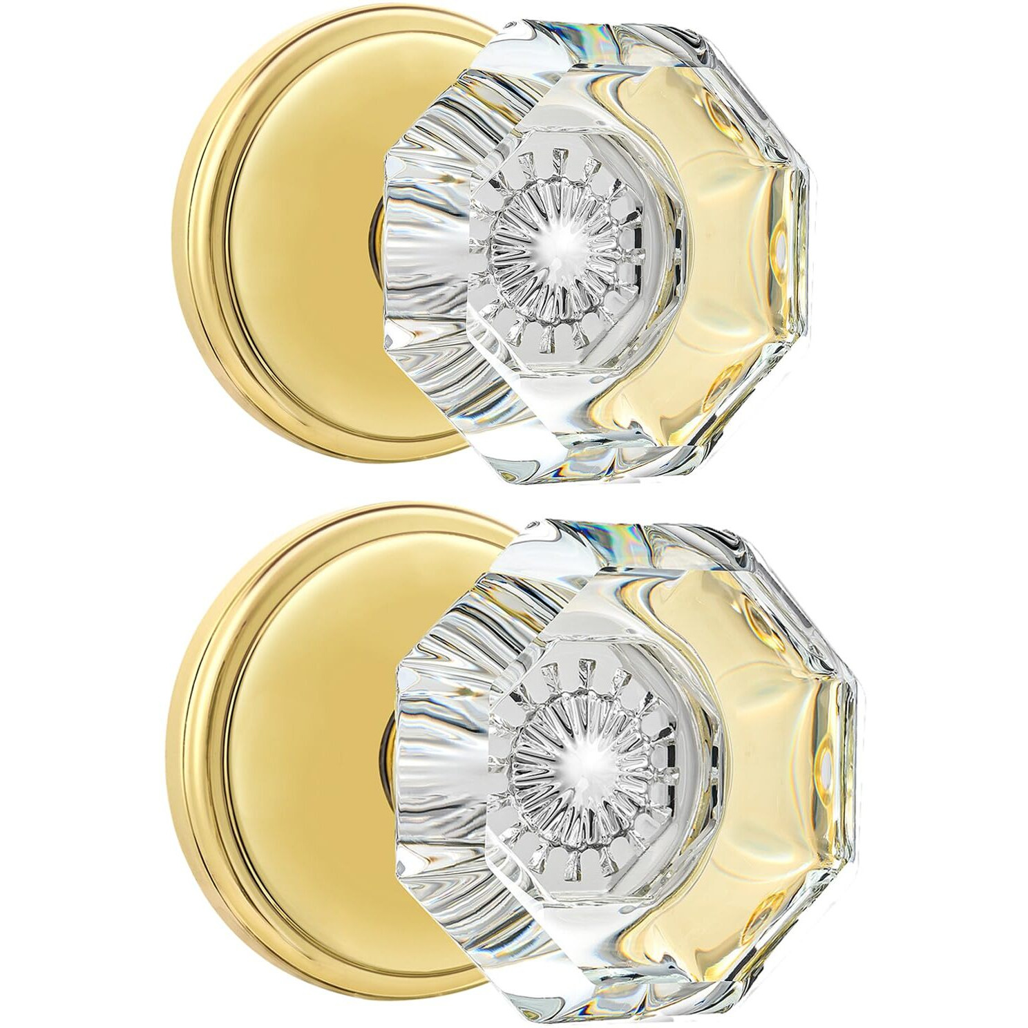 Clctk 2 Pack Crystal Dummy Door Knobs  Non-Turning Single Side Dummy Door Knob Set  Polished Brass/Gold