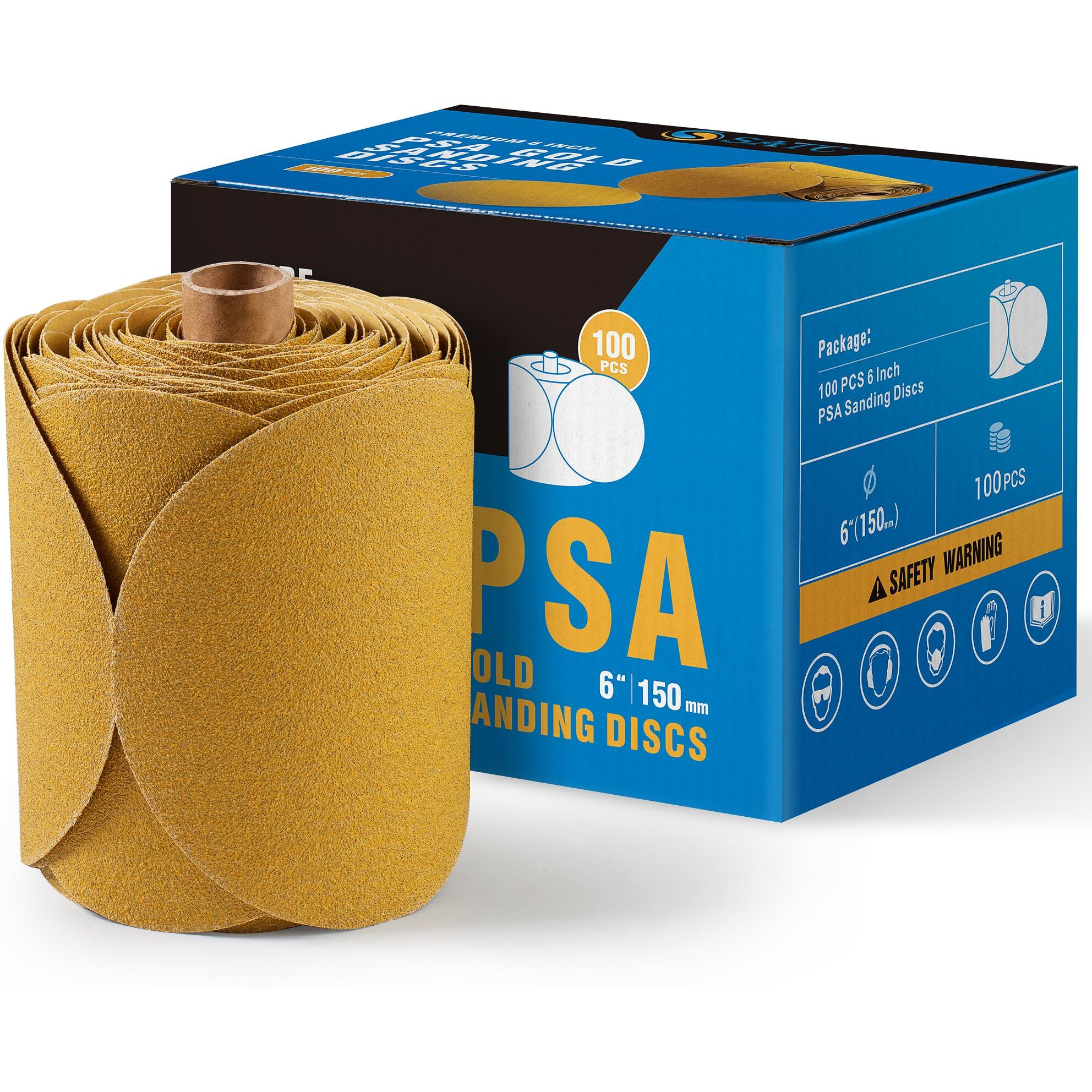 S Satc 100 Pcs Psa Sanding Discs  60 Grit Sandpaper Roll 6 Inch Adhesive Backed Sandpaper Sander Attachment For Drill Aluminum Oxide Round Automotive Sandpaper With Sticky Back