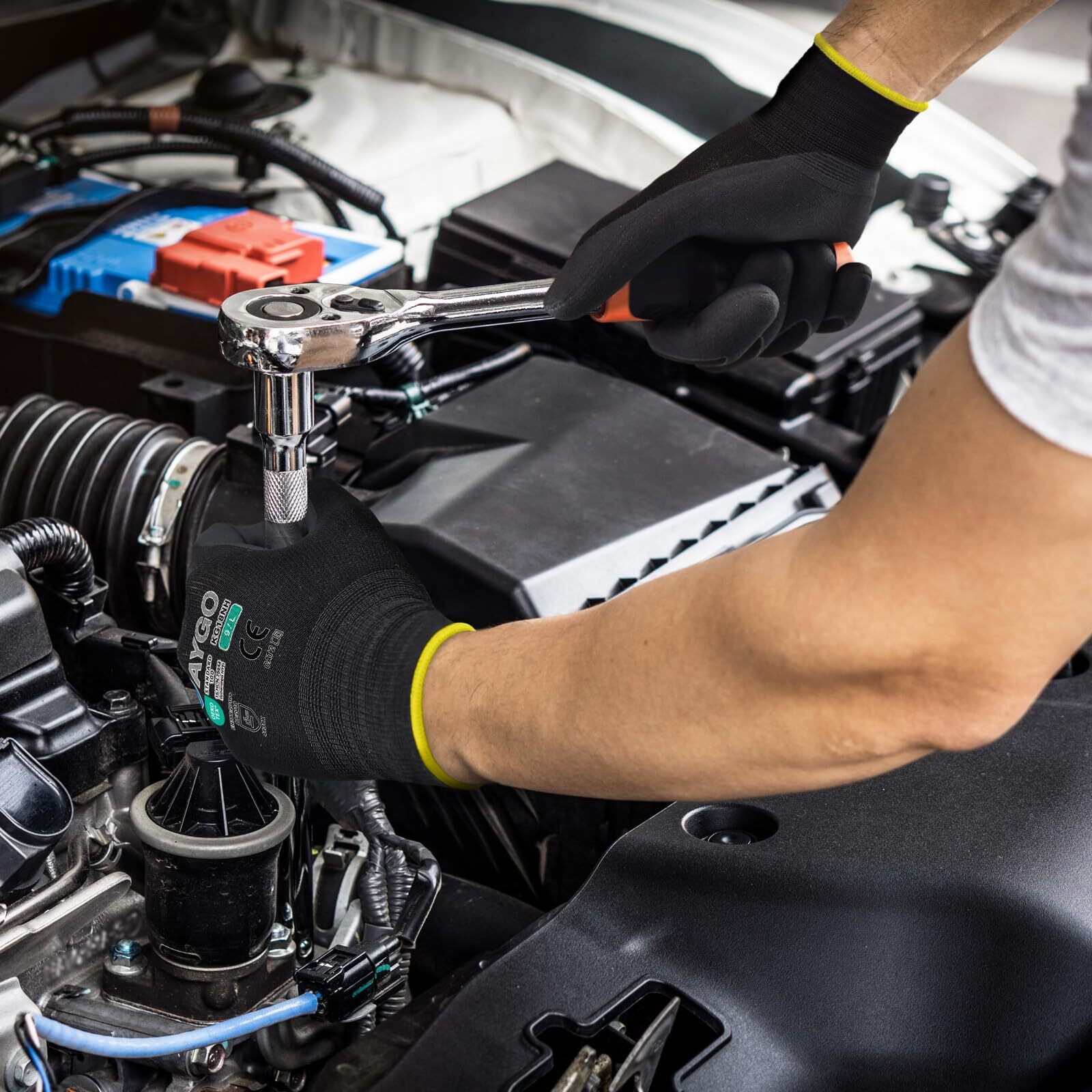 Kaygo Safety Work Gloves Microfoam Nitrile Coated  12 Pairs Kg18Nb Seamless Knit Nylon Glove With Full Fingers Touchscreen  Ideal For Automotive Warehouse Construction (2Xl  Black)