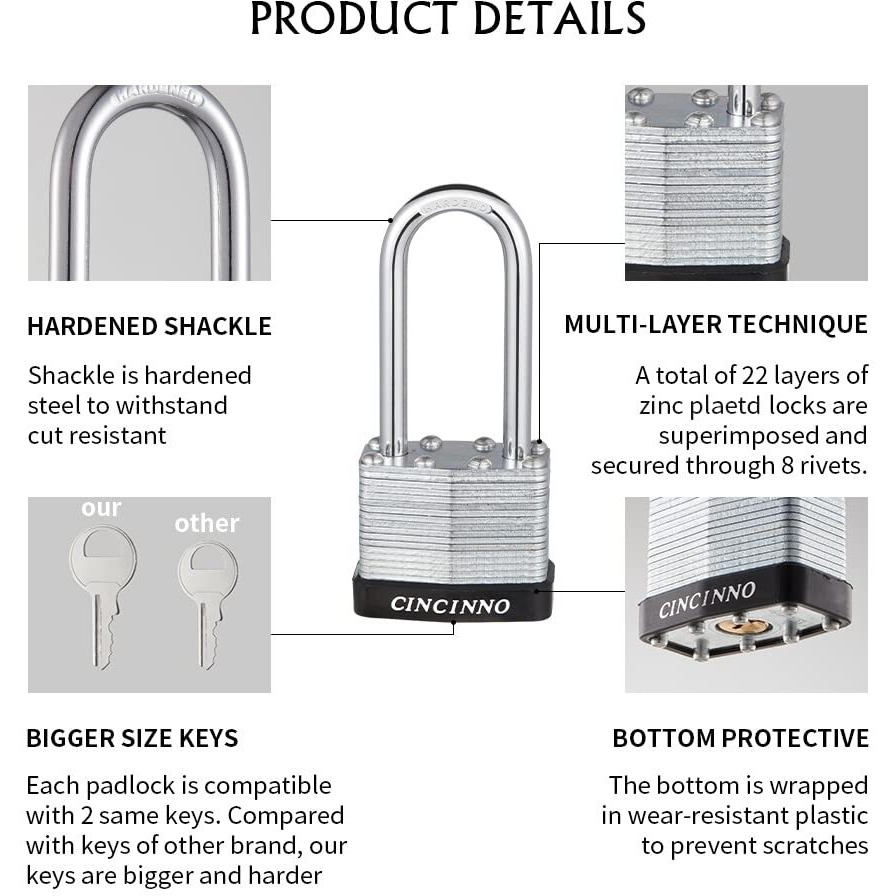 Cincinno Laminated Steel Padlock With Key