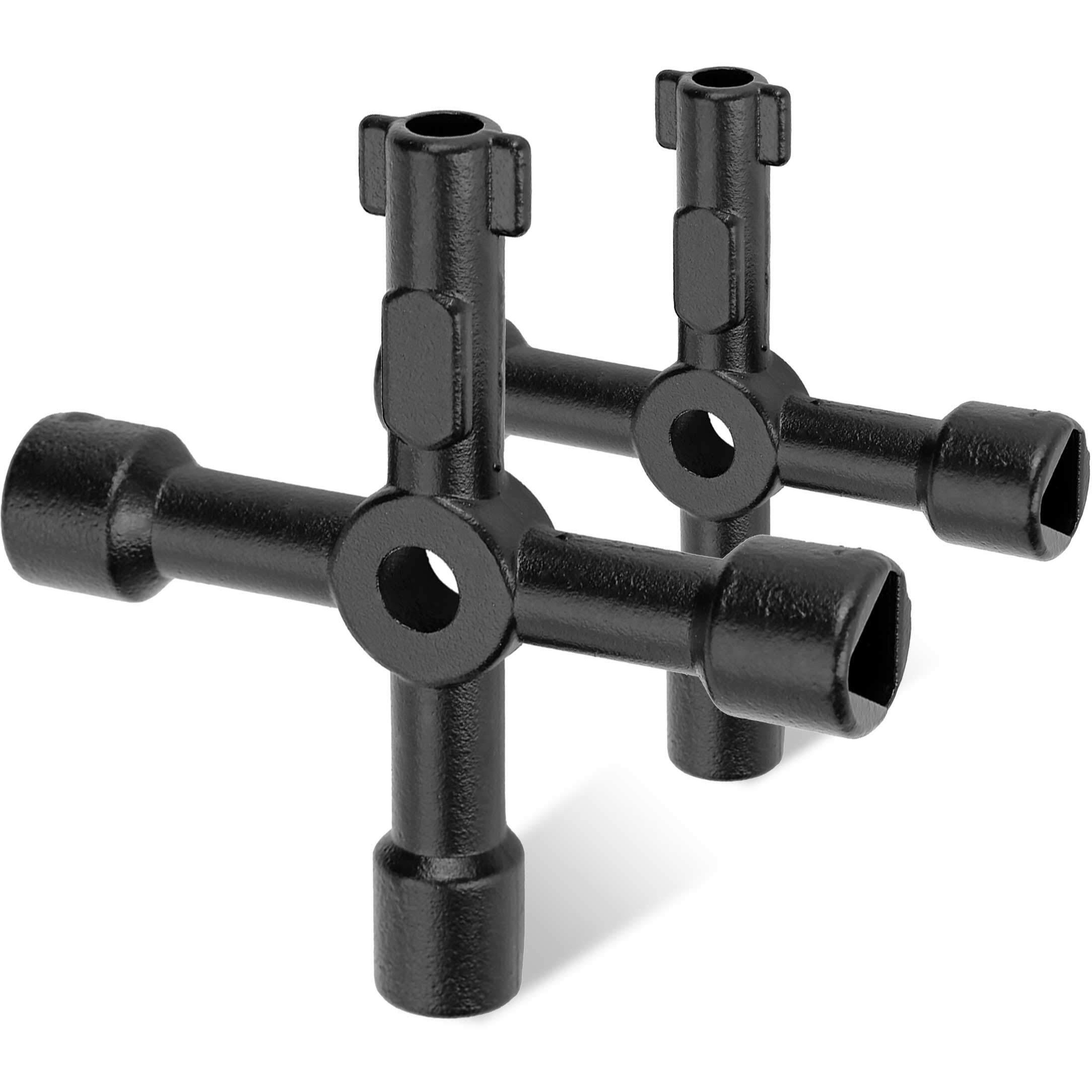 Hautmec 4 Way Sillcock Water Key Multi-Functional Universal Cross Water Spigot Key Zinc Alloy Plumbers Electricians Valve Tools Black Silcock Key 4 Way  2 Pack