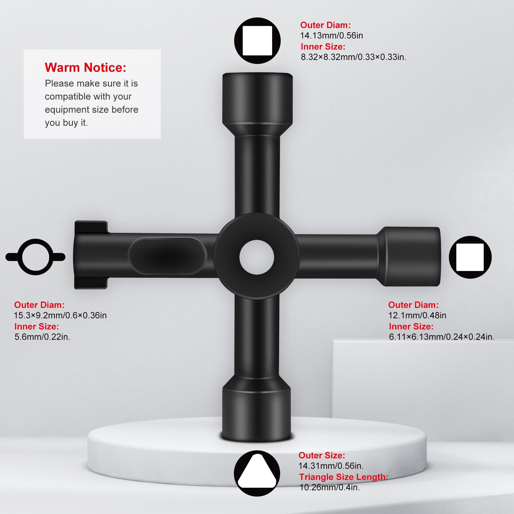 Hautmec 4 Way Sillcock Water Key Multi-Functional Universal Cross Water Spigot Key Zinc Alloy Plumbers Electricians Valve Tools Black Silcock Key 4 Way  2 Pack