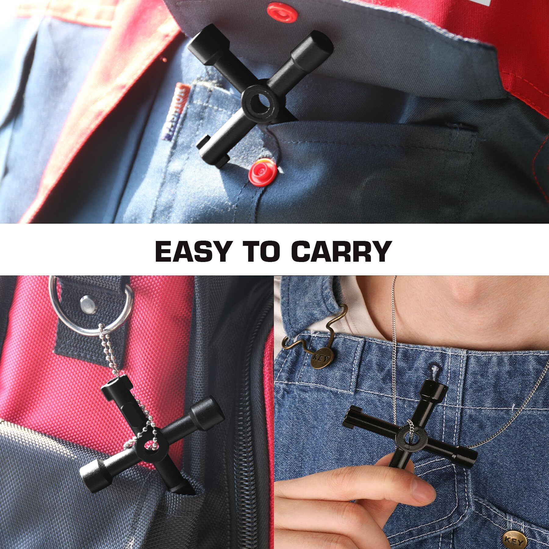 Hautmec 4 Way Sillcock Water Key Multi-Functional Universal Cross Water Spigot Key Zinc Alloy Plumbers Electricians Valve Tools Black Silcock Key 4 Way  2 Pack