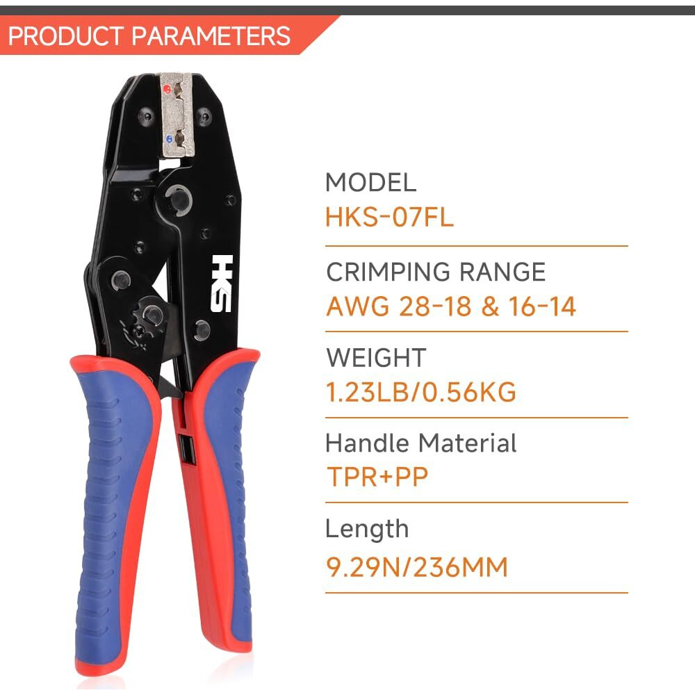 Hks Crimping Tool For Insulated Flag Terminals - Ratcheting Wire Crimpers - Awg 22-14 (0.5-2.5Mm) - Ratchet Terminal Crimper - Electrical Crimping Tool
