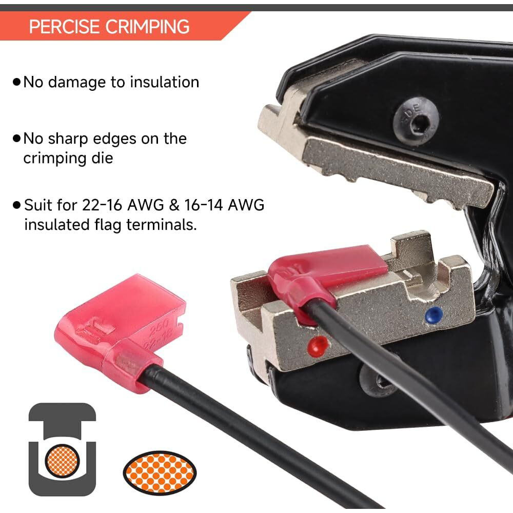 Hks Crimping Tool For Insulated Flag Terminals - Ratcheting Wire Crimpers - Awg 22-14 (0.5-2.5Mm) - Ratchet Terminal Crimper - Electrical Crimping Tool