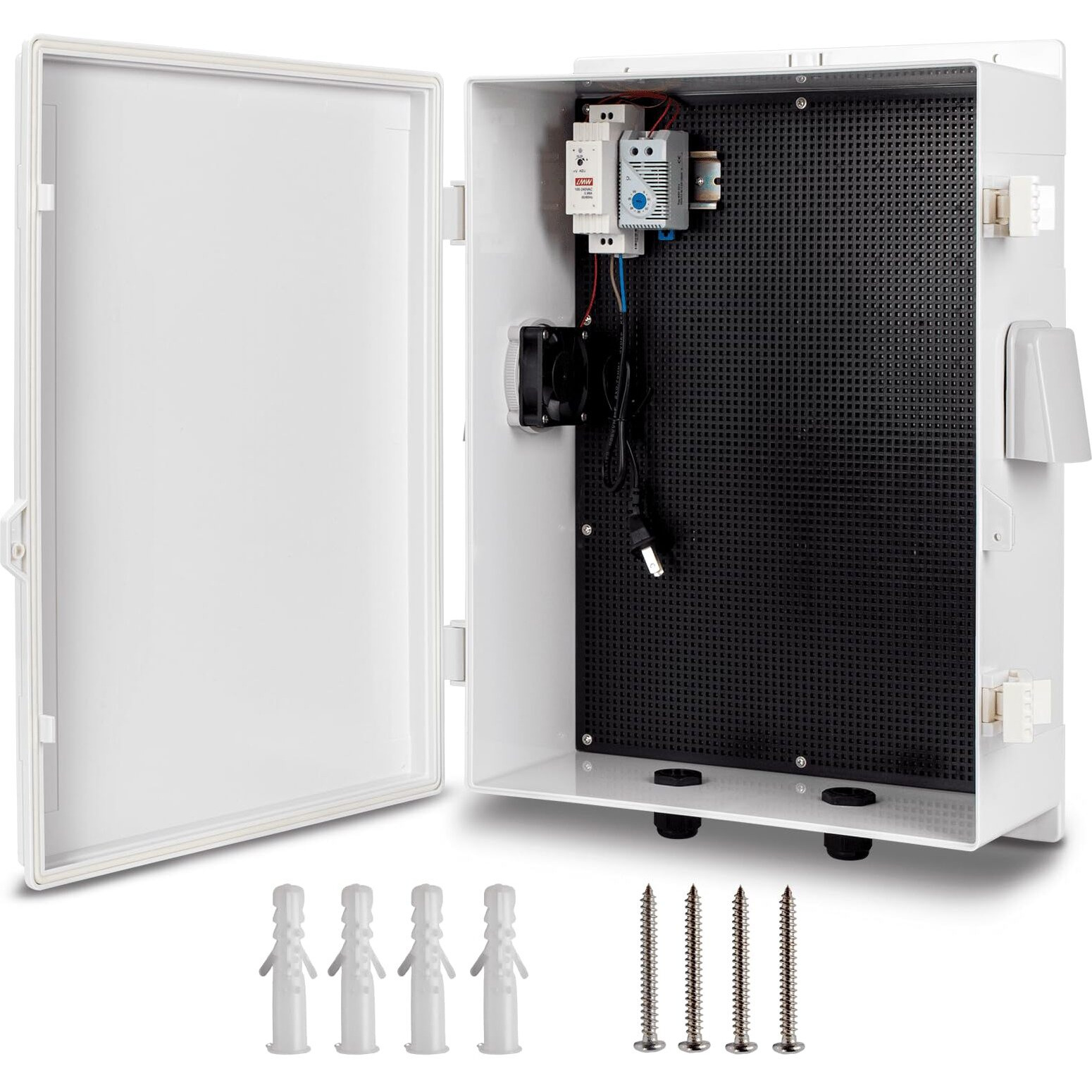 Namunanee Outdoor Electrical Box With Thermostat And Fan  Abs Water Resistant Enclosure With Internal Mounting Panel & Hinged Cover  18.1 "" H* 12.6 "" L* 6.3 "" W  Plug & Play.