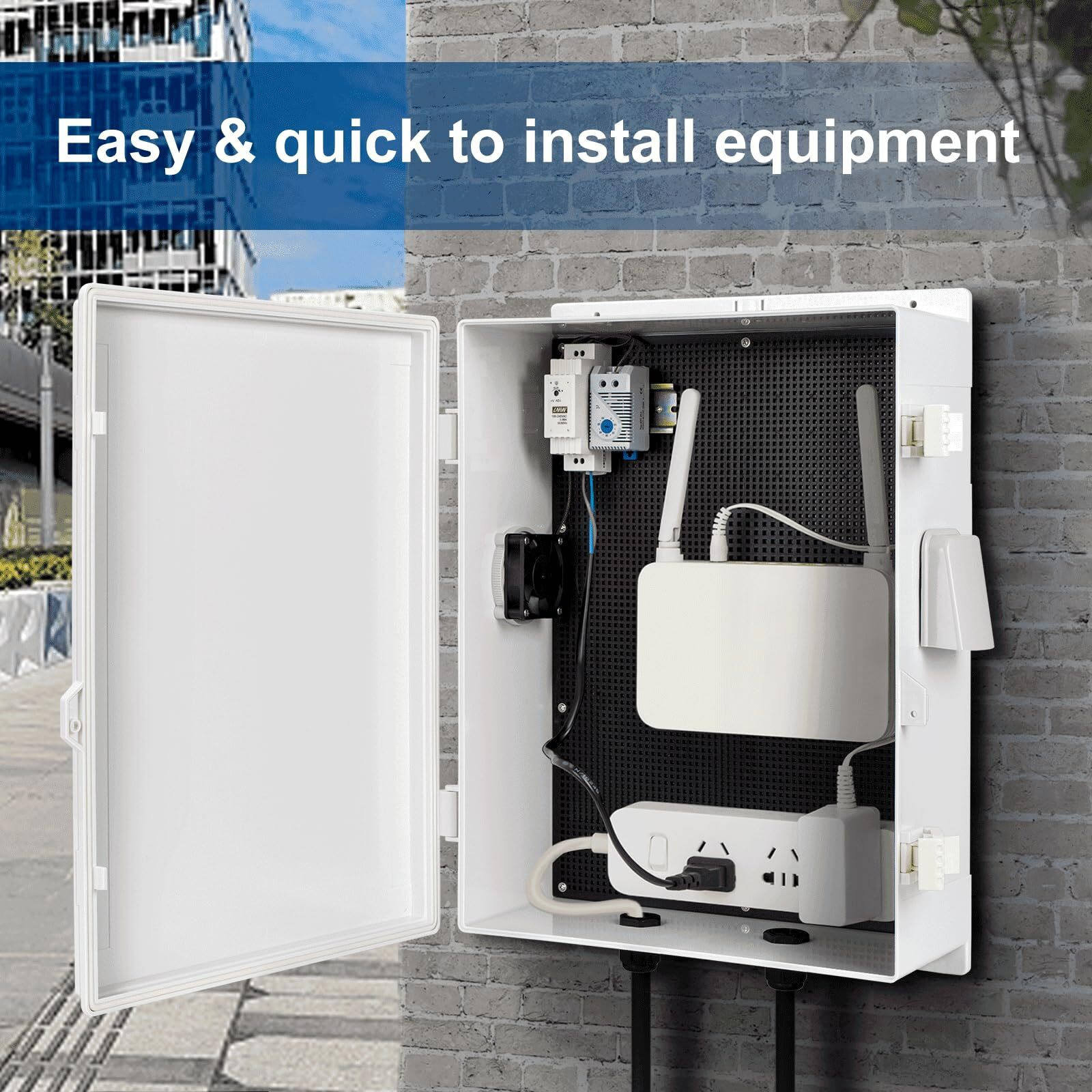 Namunanee Outdoor Electrical Box With Thermostat And Fan  Abs Water Resistant Enclosure With Internal Mounting Panel & Hinged Cover  18.1 "" H* 12.6 "" L* 6.3 "" W  Plug & Play.
