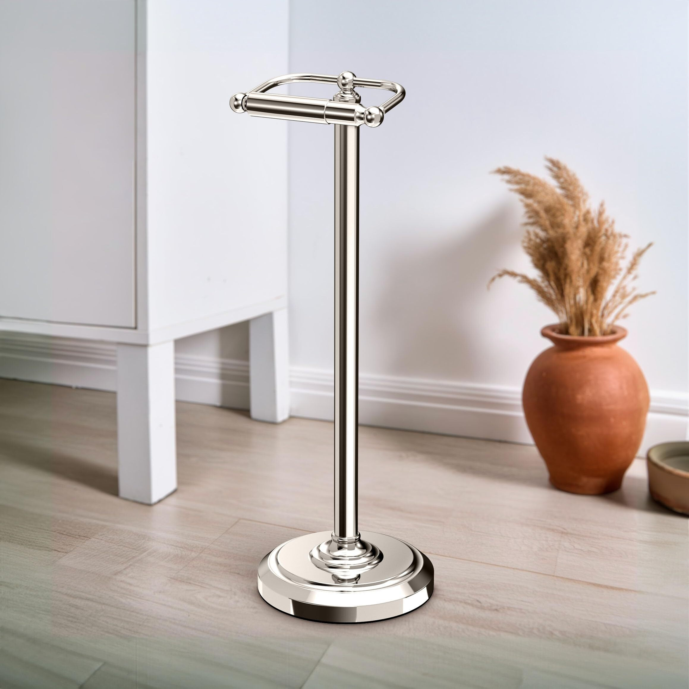 Gatco 1436Pn  Freestanding Toilet Paper Holder  22H  Polished Nickel/Floor Standing Weighted Base Toilet Paper Holder Stand