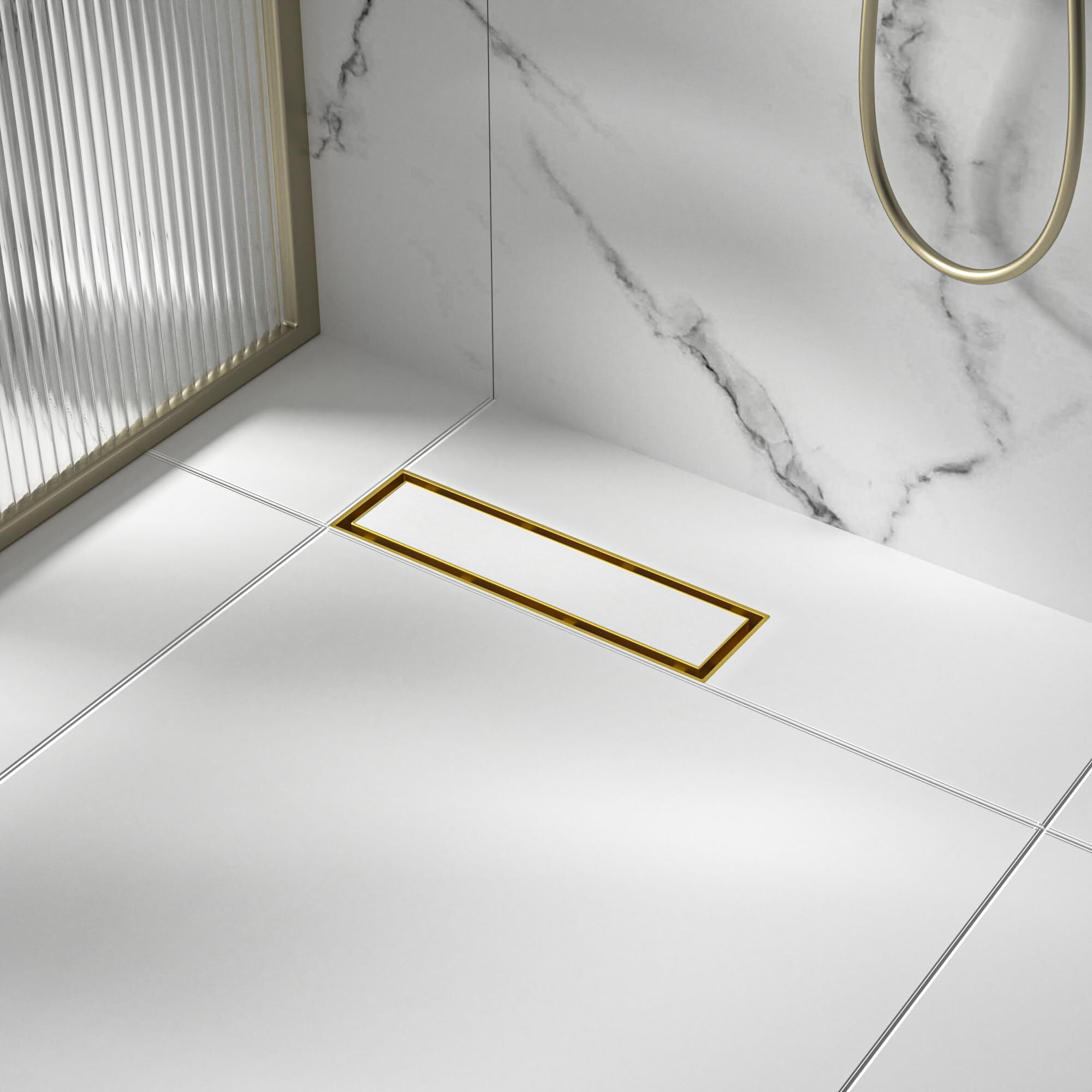 Bernkot Linear Shower Drain 12""  Brushed Gold Floor Drain With Tiled Insert Grate & Hair Strainer  304 Stainless Steel Bathroom 2-In-1 Tiled In Drain  Cupc Certified (Brushed Gold  12'')