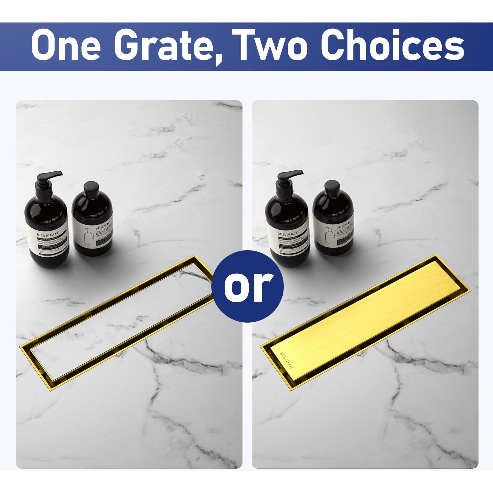 Bernkot Linear Shower Drain 12""  Brushed Gold Floor Drain With Tiled Insert Grate & Hair Strainer  304 Stainless Steel Bathroom 2-In-1 Tiled In Drain  Cupc Certified (Brushed Gold  12'')