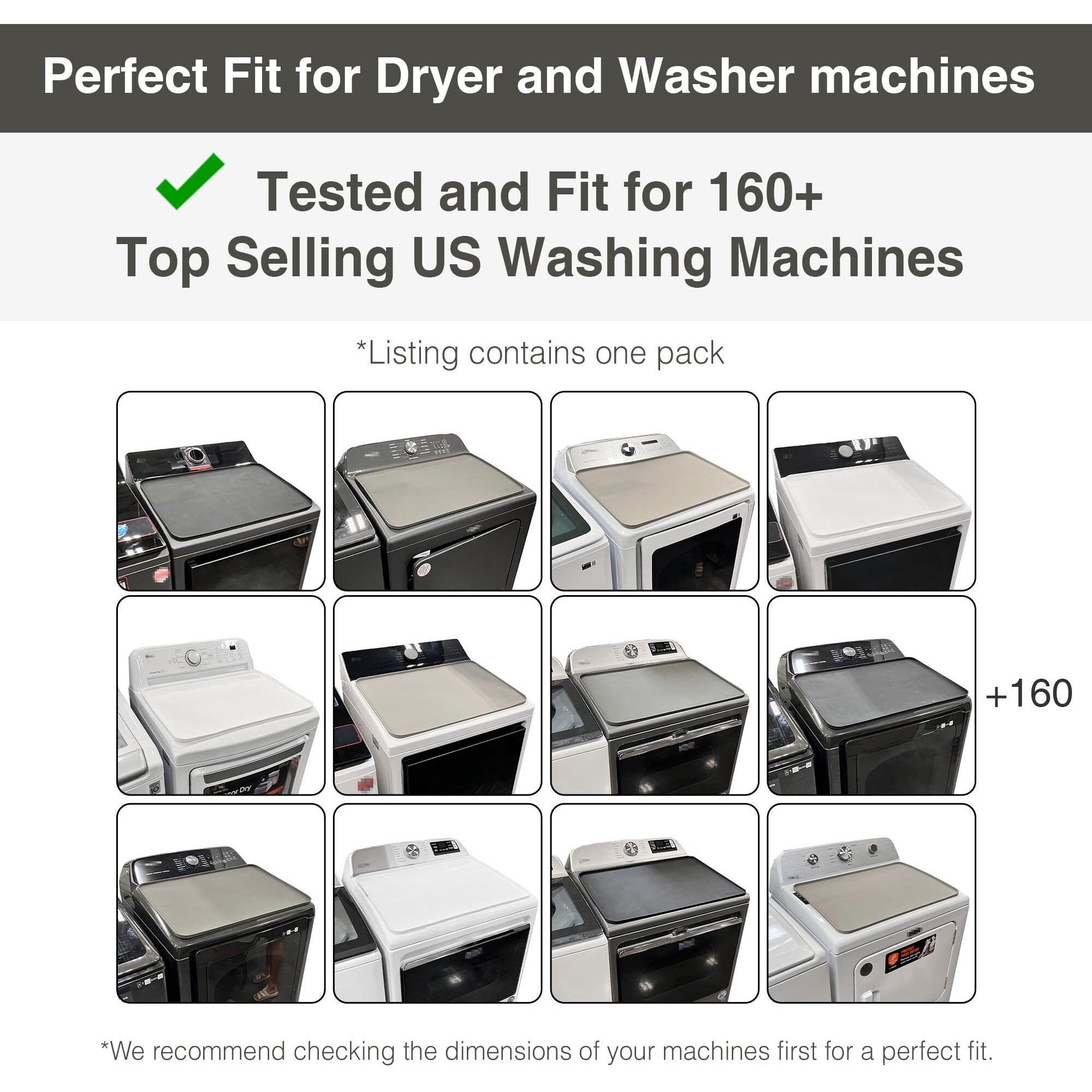 Seiri 2Pcs Washer And Dryer Covers For The Top  26"" X 18"" Silicone Dryer Top Protector Mat Non-Slip Waterproof Washing Machine Cover Protector Top Load For Laundry & Kitchen (Dark Gray)