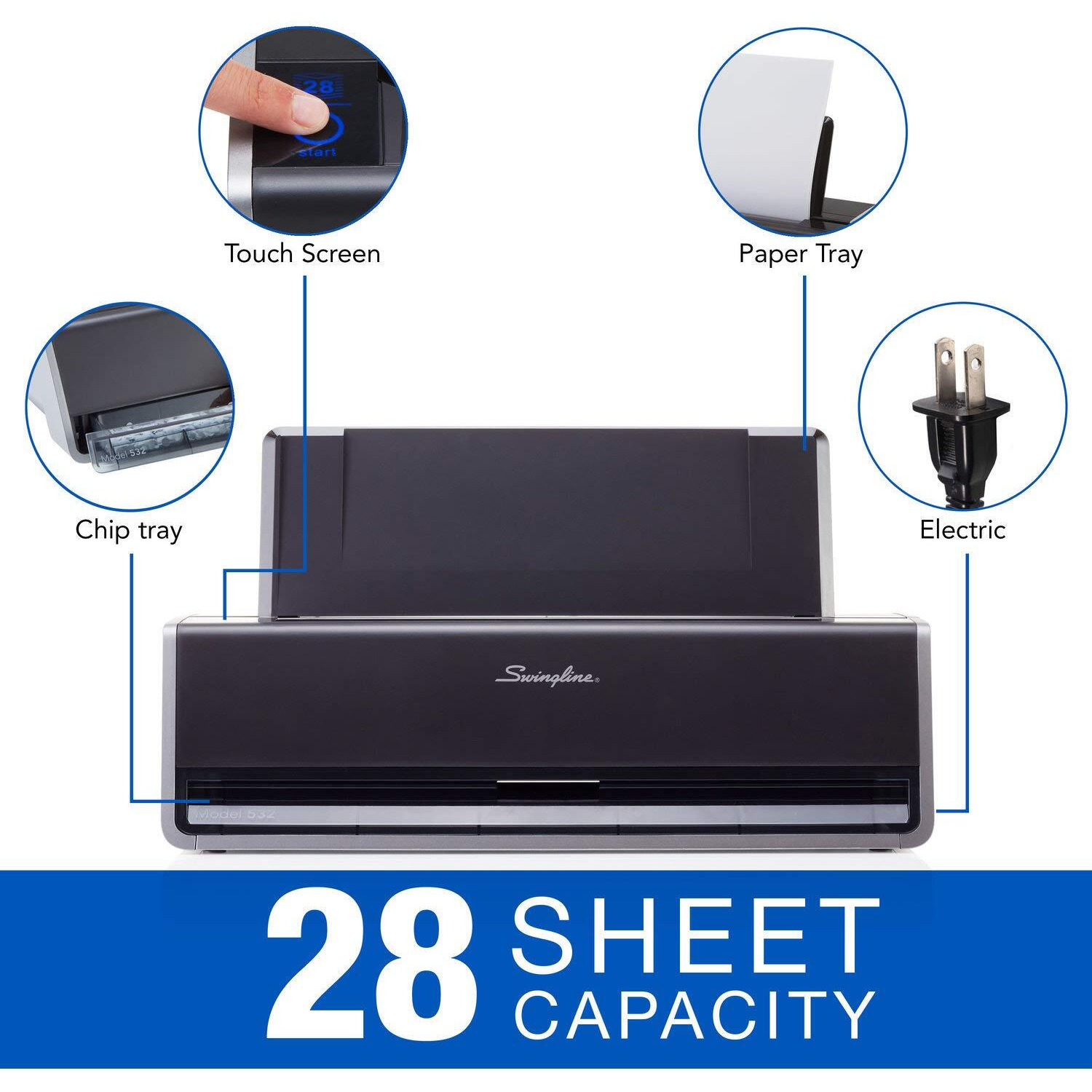 Swingline Electric Hole Puncher 2 Hole  28 Sheet Capacity Hole Punch  Jam Resistant  Touch Screen  Platinum (74532)