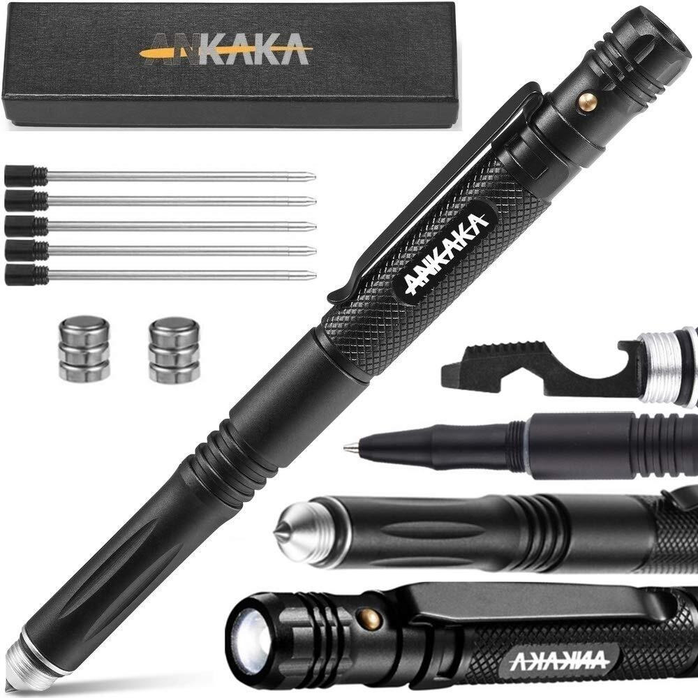 The Most Loaded 6-In-1 Tactical Pen Solves Other Brands' Weaknesses Self Defense Tip + Flashlight + Ballpoint + Bottle Opener + Screw Driver + Hexagonal Wrench  5 Ink Refills + 6 Batteries + Gift Box