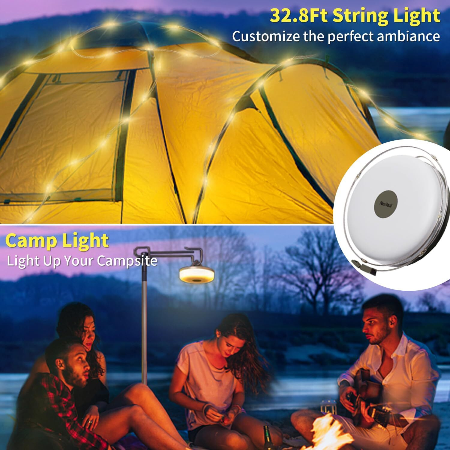 Camping String Lights Hamlite 65.6Ft Camping Lights With 5 Lighting Modes  Quick 30S Recovery  Waterproof Usb Charging Light  Rechargeable Outdoor String Lights For Camping Hiking Yard Christmas Decor