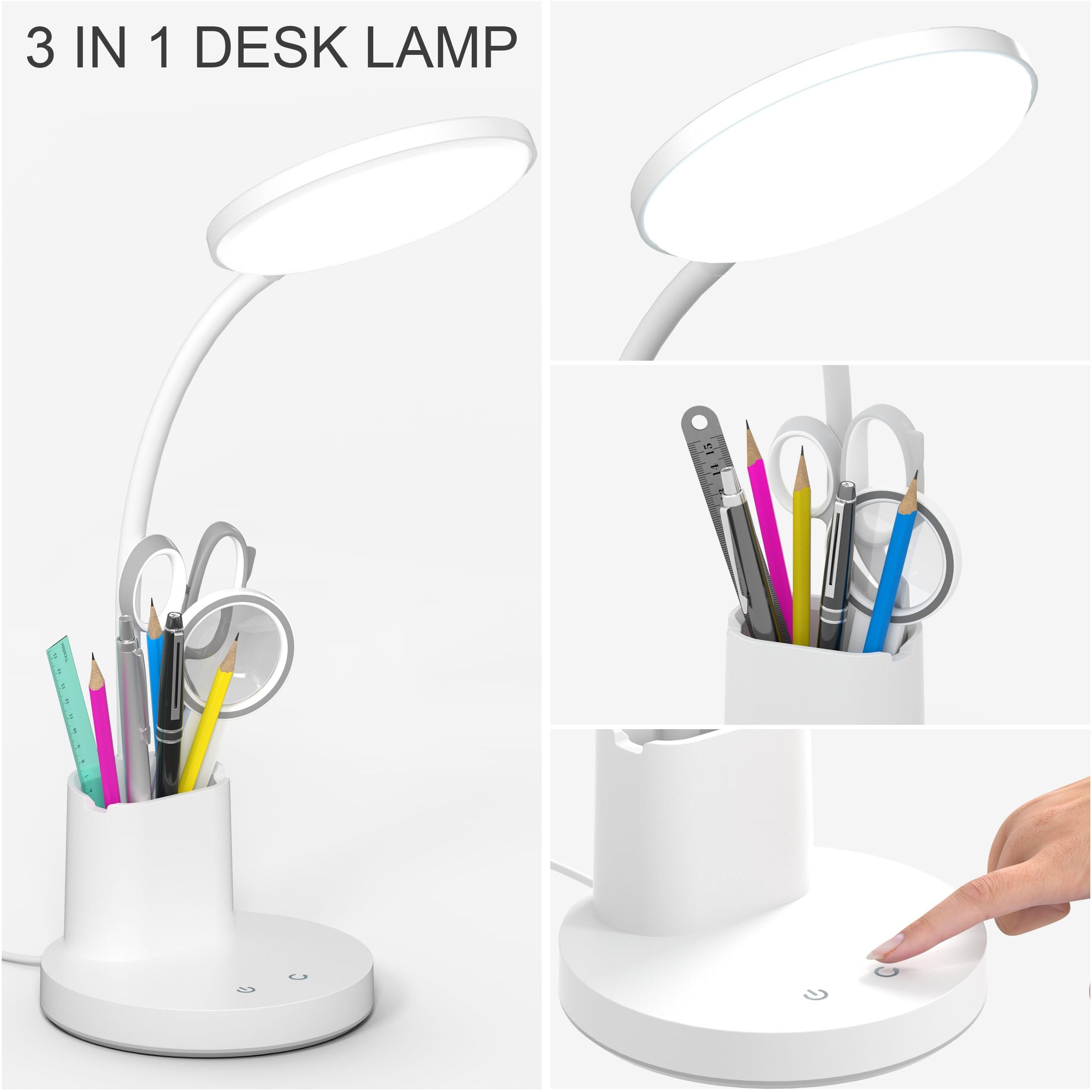 Vicsoon Desk Lamp  Led Desk Lamp For Home Office  Touch Table Lamp With 3 Color Modes 360 Adjustable Arm  Dimmable Desk Light With Pen Phone Holder  White