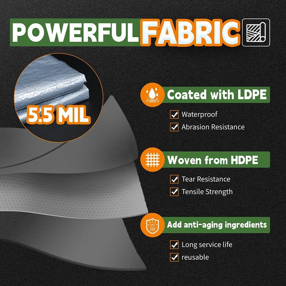 Raindeway Small Tarps Heavy Duty Waterproof 4X4 Feet(Pack Of 2) 5.5 Mil Thick  Multipurpose Waterproof Poly Tarp Cover Camping Tarpaulin Silver/Blue Tarp Finished Size