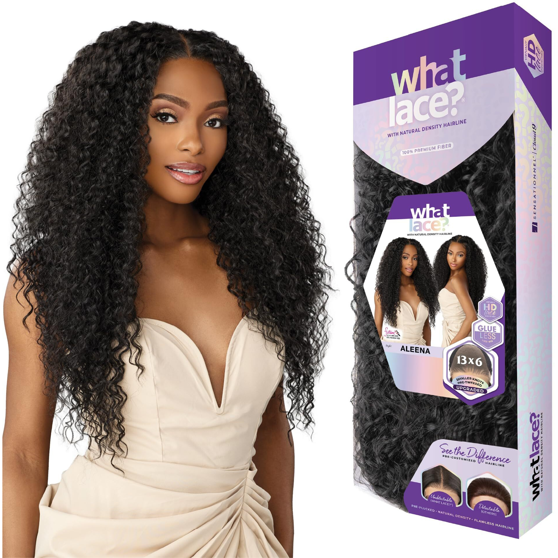 Sensationnel What Lace 13X6 Wigs - Aleena Lacefrontal Hand Tied Glueless Synthetic With Natural Density Preplucked Hairline (1B Offblack)