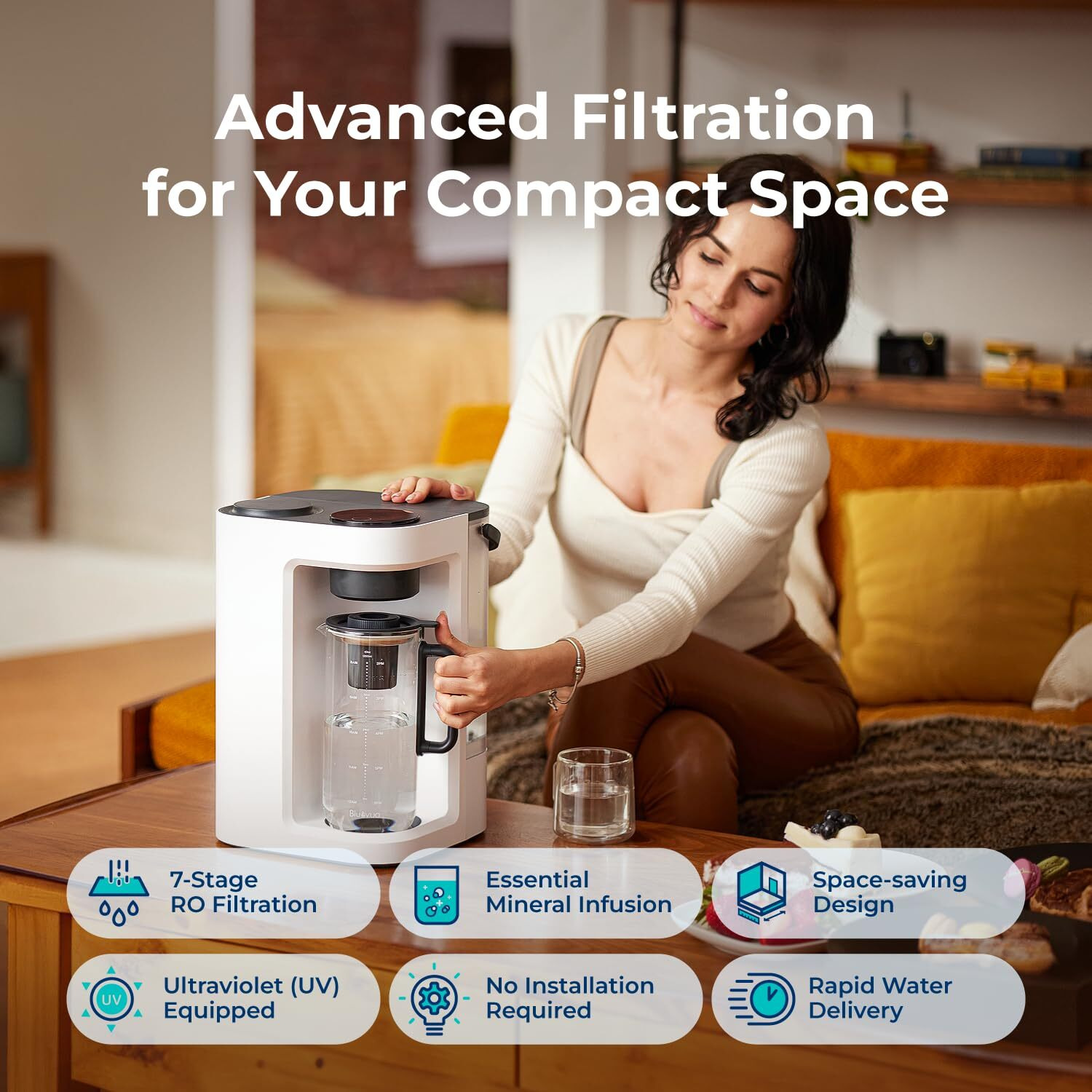 Bluevua Ro100Ropot-Lite(Uv) Reverse Osmosis System Countertop Water Filter  7-Stage Purification With Uv And Remineralization  Tds & Filter Life Monitoring  Portable Water Purifier  White