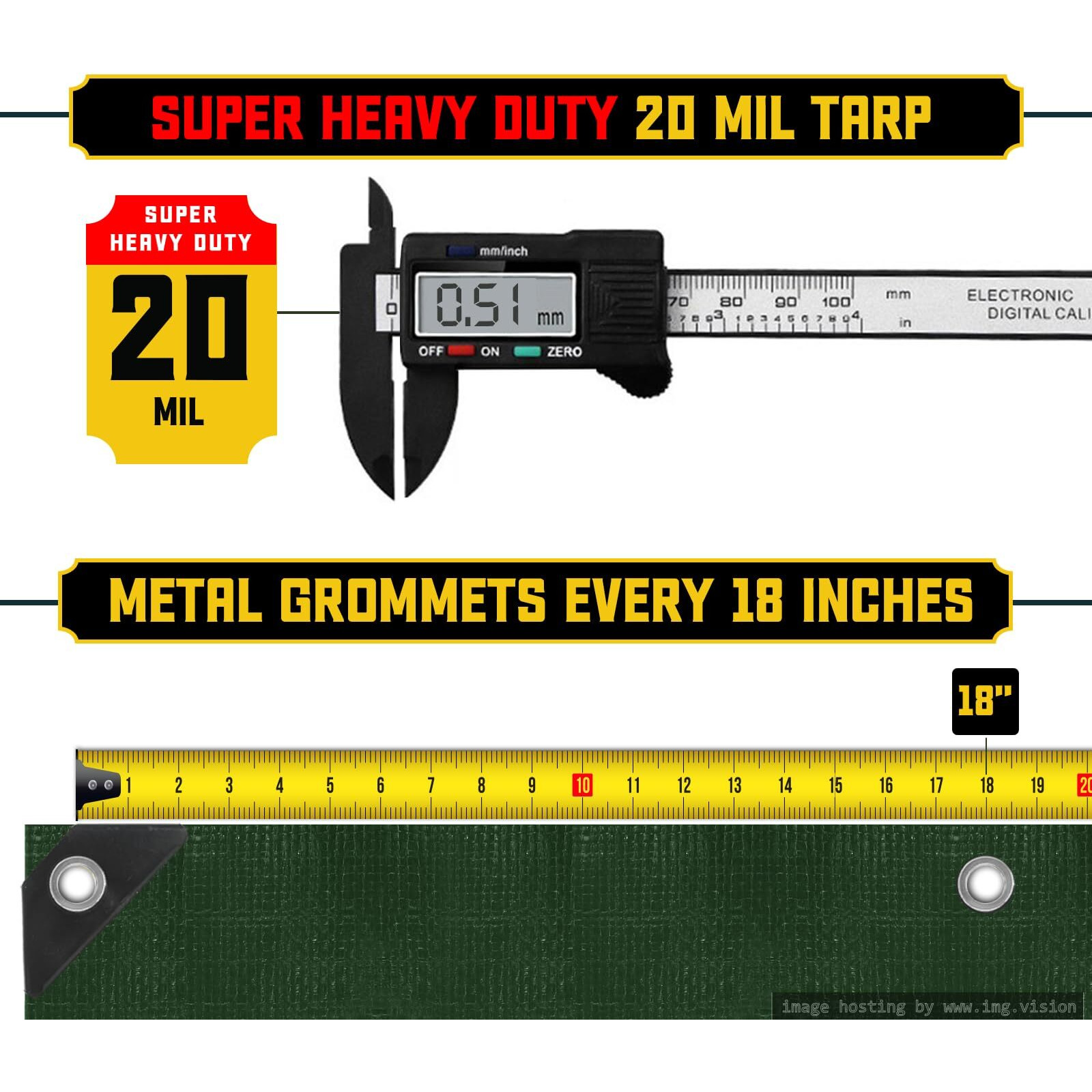 Core Tarps Extreme Heavy Duty 20 Mil Tarp Cover  Waterproof  Uv Resistant  Rip And Tear Proof  Poly Tarpaulin With Reinforced Edges For Roof  Camping  Patio  Pool  Boat (Green/Black 18' X 24')