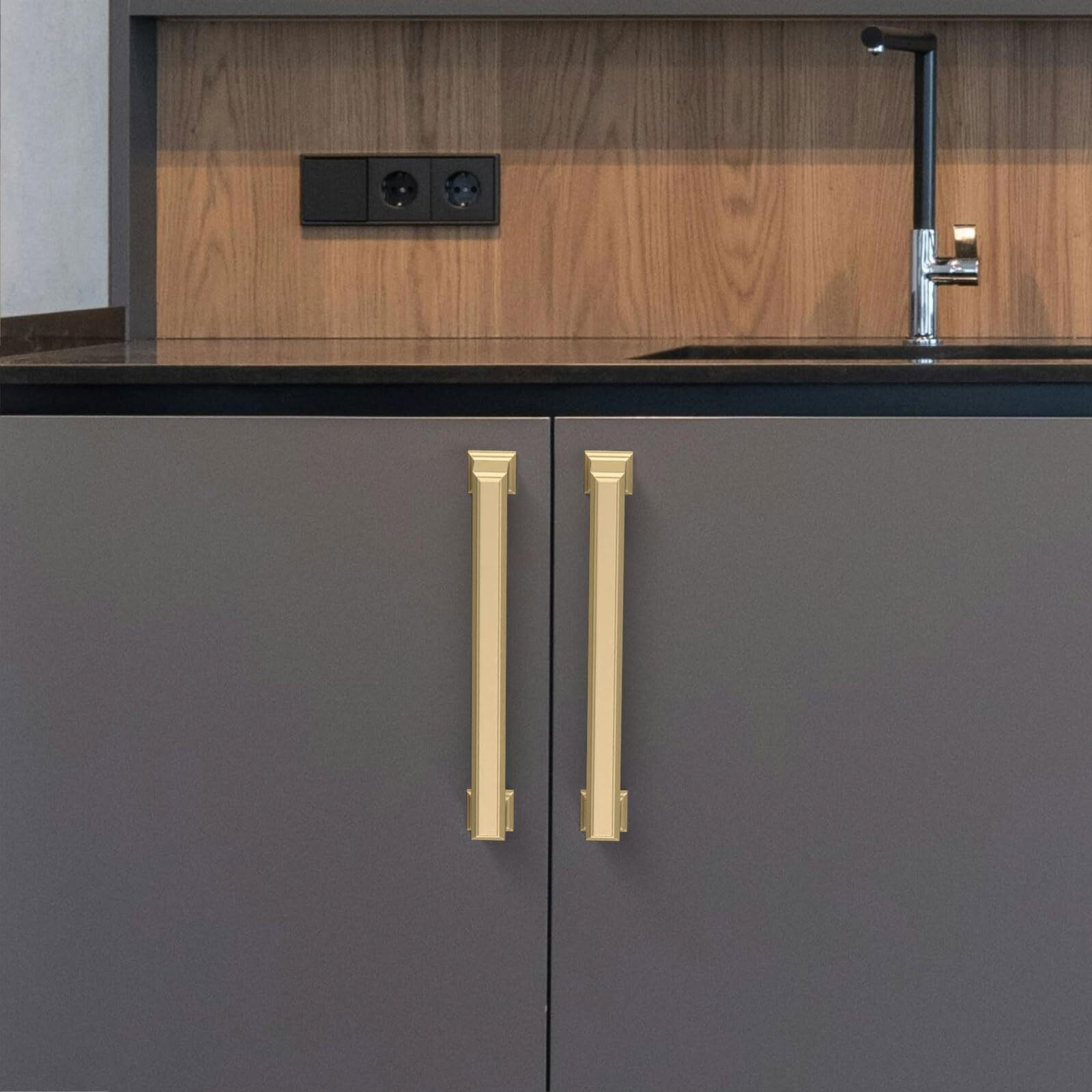 Alzassbg 6 Pack Matt Gold Cabinet Pulls  6-1/4 Inch(160Mm) Hole Center Cabinet Handles Kitchen Pulls For Cabinets And Drawer Al3071Mgp