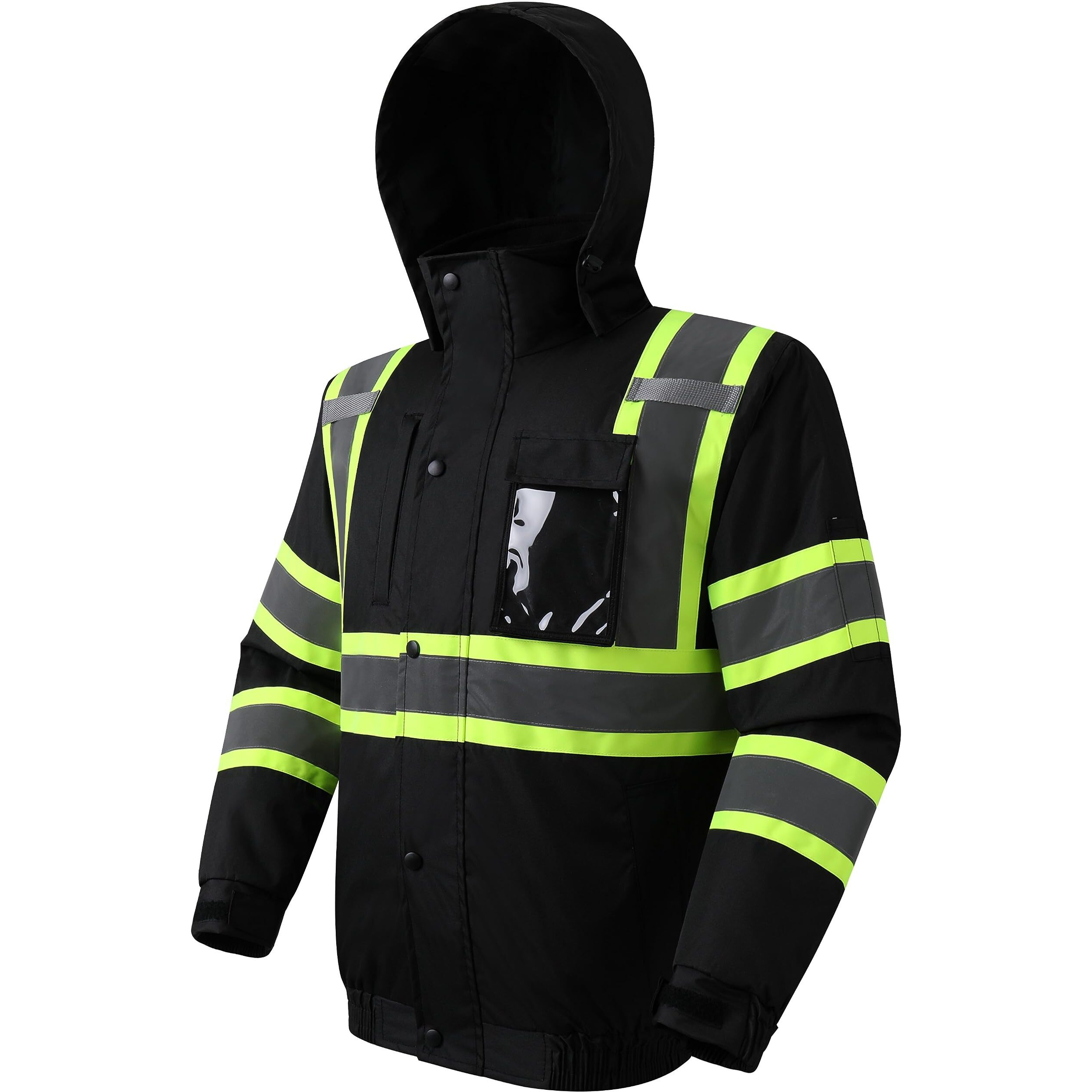 Jksafety Hi-Vis Winter Safety Bomber Jacket For Men And Women | Winter Safety Jacket Durable And Waterproof | Construction Work Jacket For Winter | Cold Weather Ppe | Ansi Compliant (116-Black M)