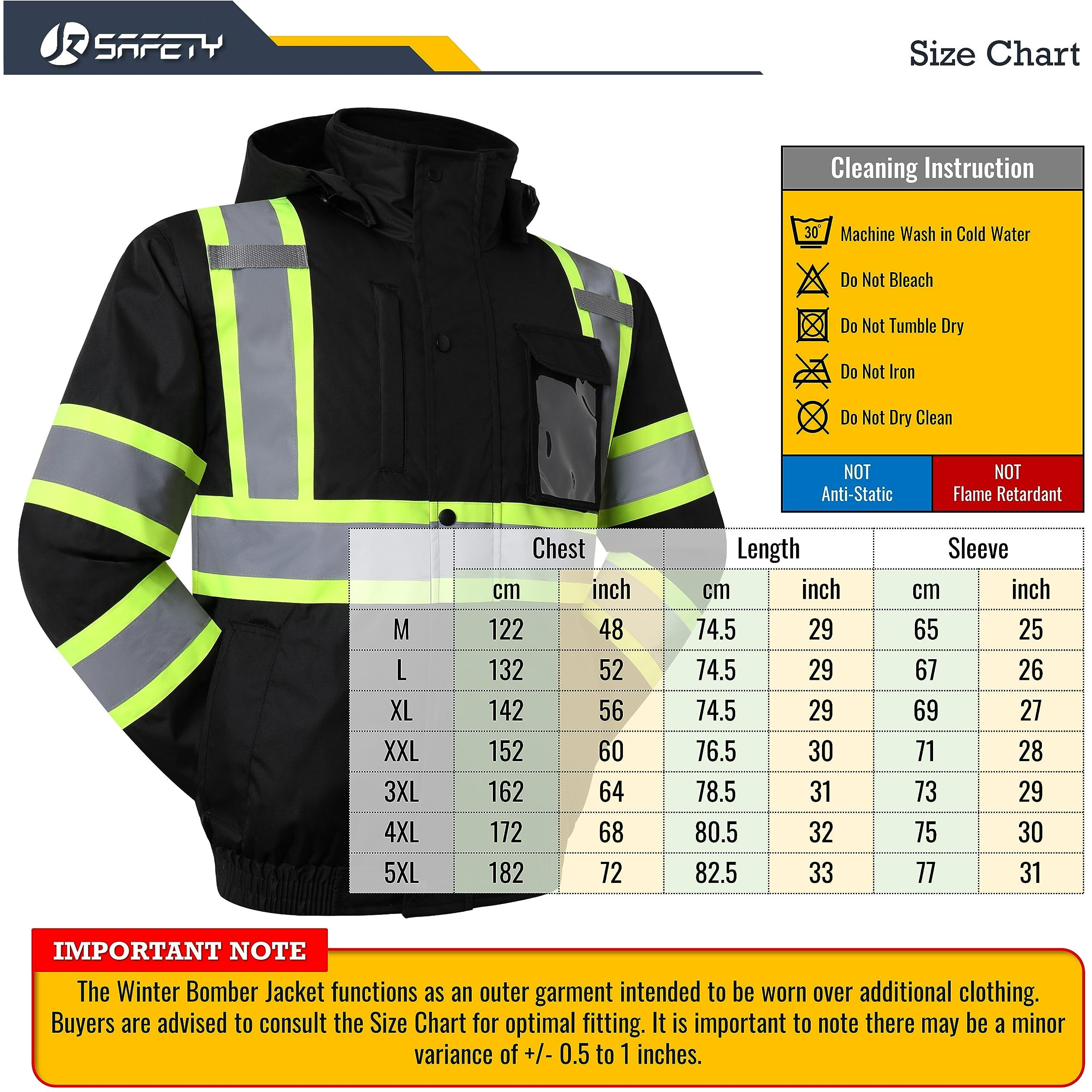 Jksafety Hi-Vis Winter Safety Bomber Jacket For Men And Women | Winter Safety Jacket Durable And Waterproof | Construction Work Jacket For Winter | Cold Weather Ppe | Ansi Compliant (116-Black M)