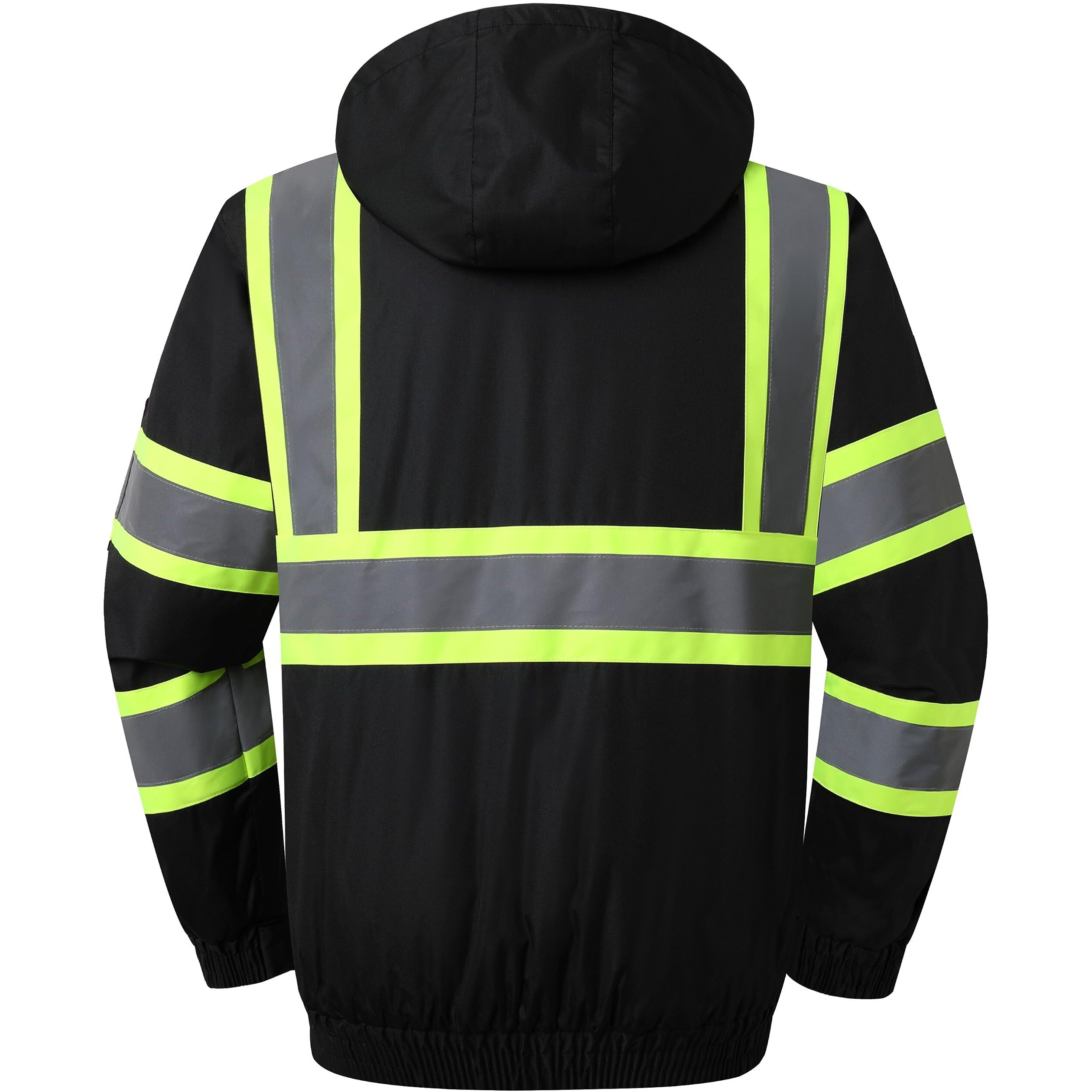 Jksafety Hi-Vis Winter Safety Bomber Jacket For Men And Women | Winter Safety Jacket Durable And Waterproof | Construction Work Jacket For Winter | Cold Weather Ppe | Ansi Compliant (116-Black M)