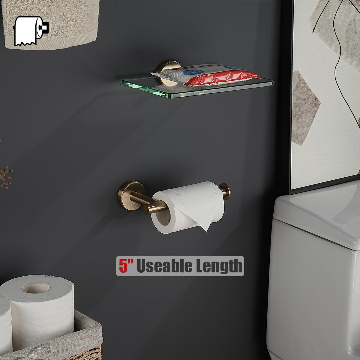 Jqk Champagne Bronze Toilet Paper Holder  5 Inch Tissue Paper Dispenser For Bathroom  304 Stainless Steel Thick 0.8Mm Wall Mount  Tph120-Cb