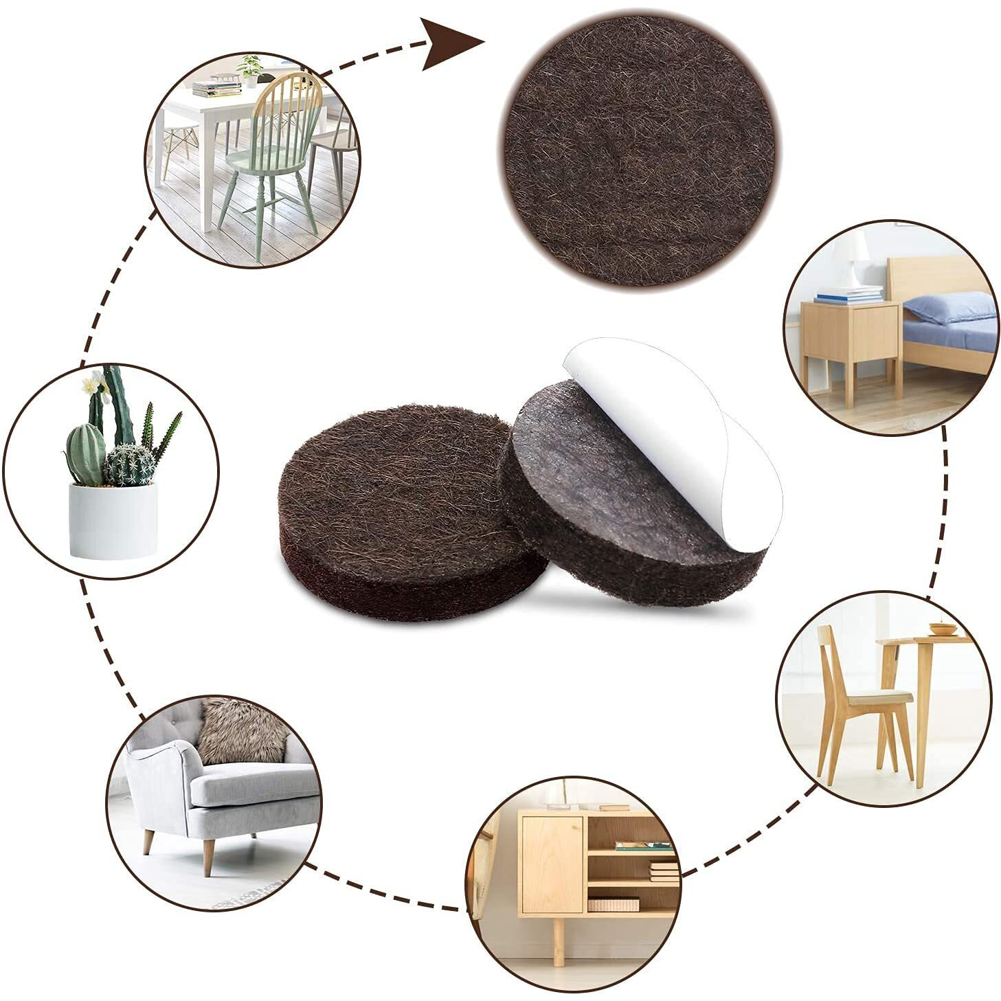 Yelanon Felt Furniture Pads For Hardwood Floors -24 Pcs 2.5"" Premium Felt Pads For Chair Legs  Floor Protectors For Furniture  Brown