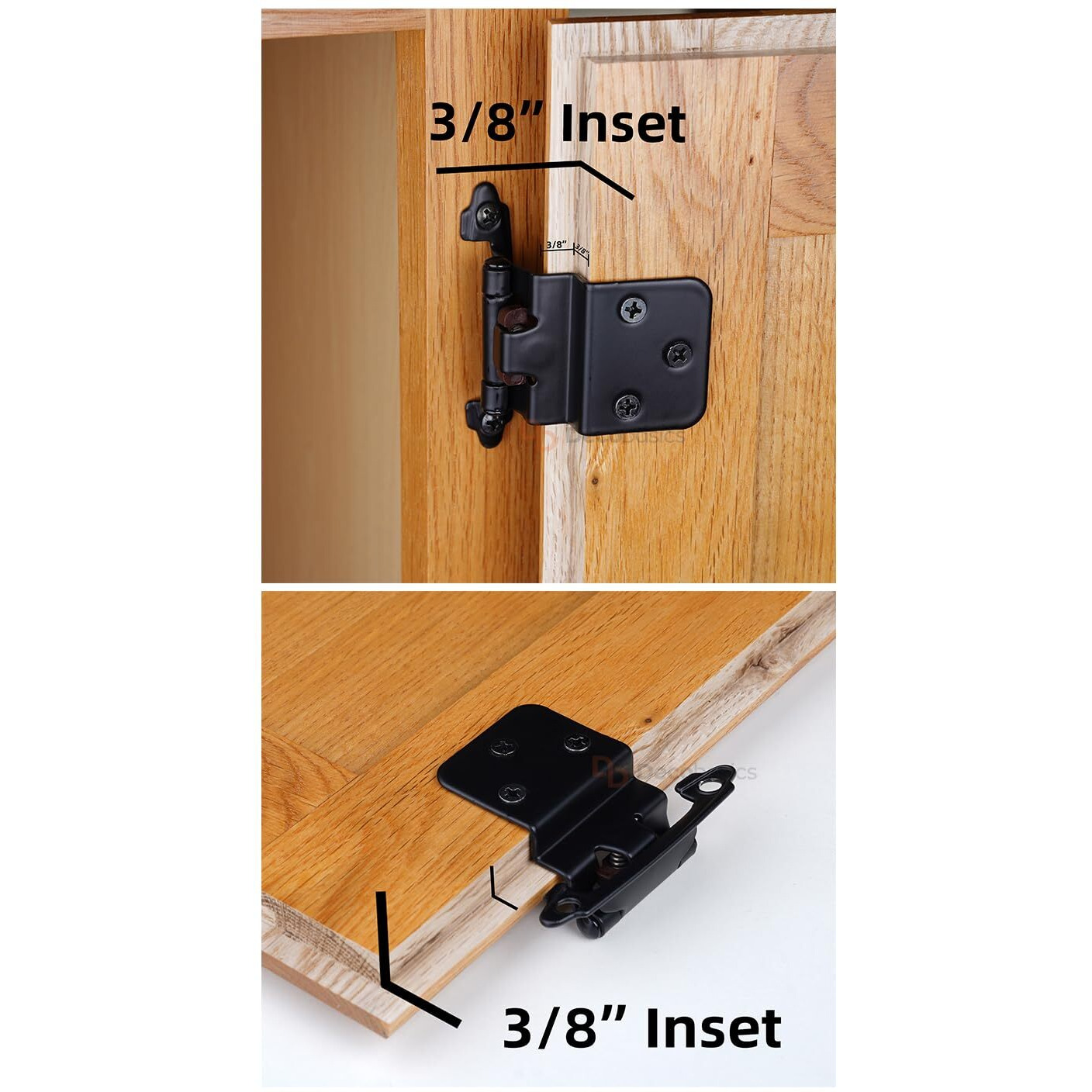 Decobasics 3/8"" Inset Cabinet Hinges Black (4 Pair -8 Pcs) Offset Self Closing Matte Black Cabinet Hinges For Kitchen Cabinets W/Bumpers & Upgraded Screws