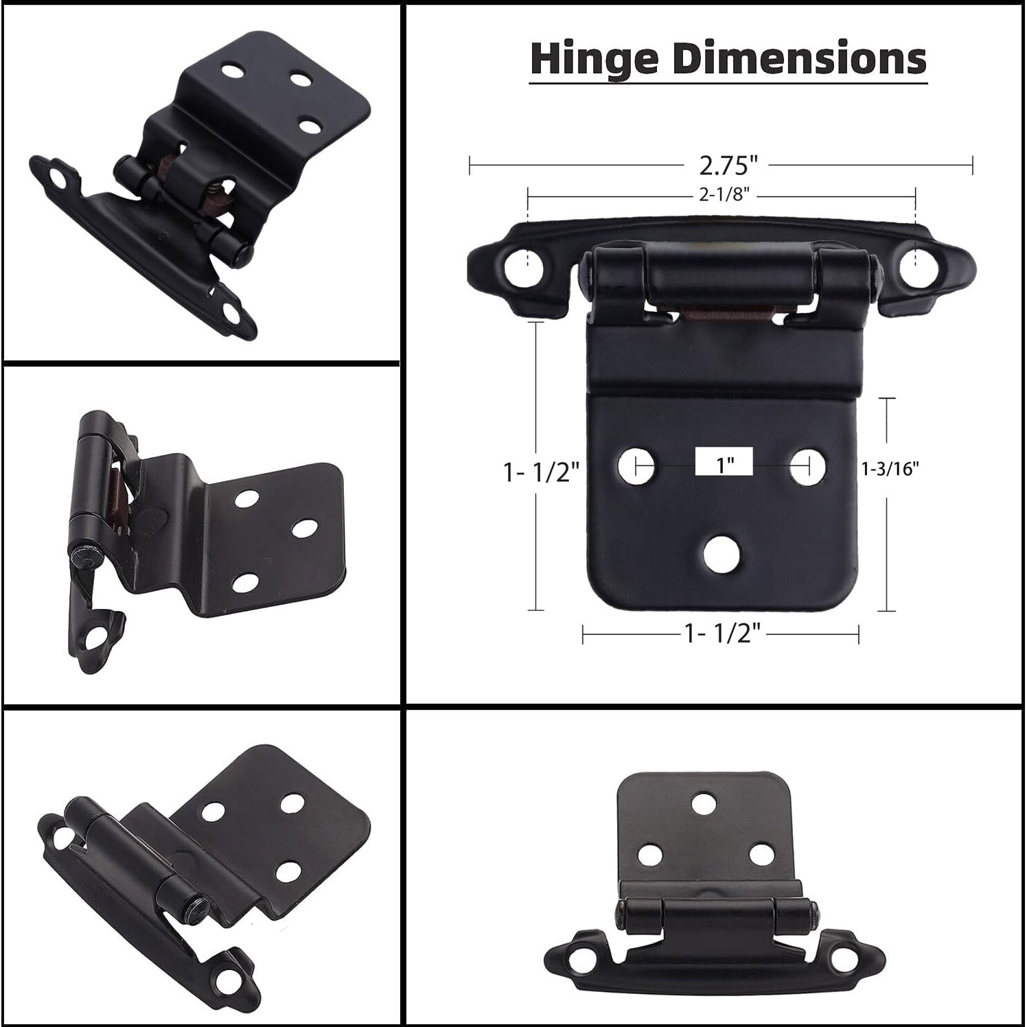 Decobasics 3/8"" Inset Cabinet Hinges Black (4 Pair -8 Pcs) Offset Self Closing Matte Black Cabinet Hinges For Kitchen Cabinets W/Bumpers & Upgraded Screws