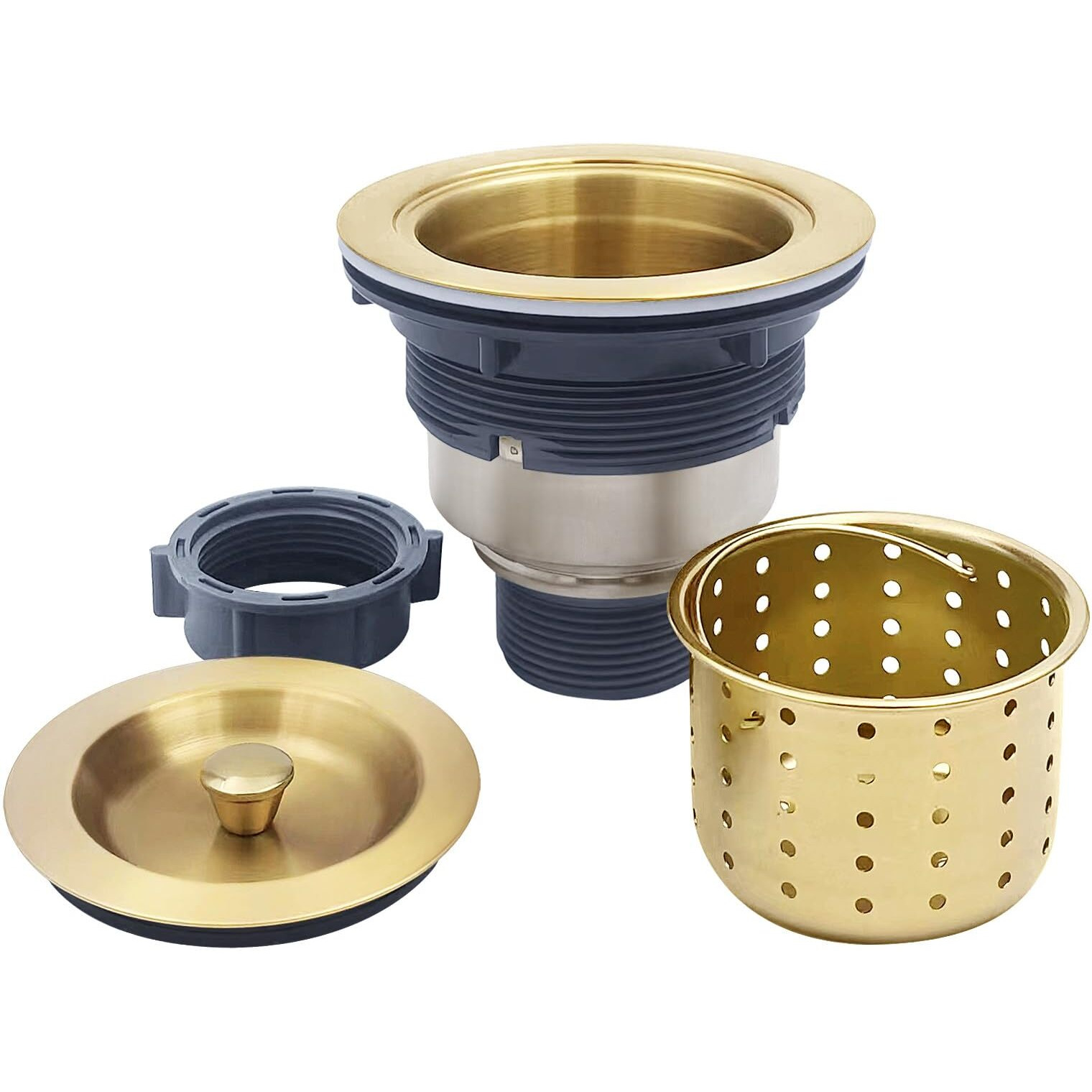 3-1/2-Inch Kitchen Sink Drain Strainer Assembly Kit  Gzila Deep Waste Basket Strainer With Sealing Lid Sink Stopper  304 Stainless Steel Brushed Gold