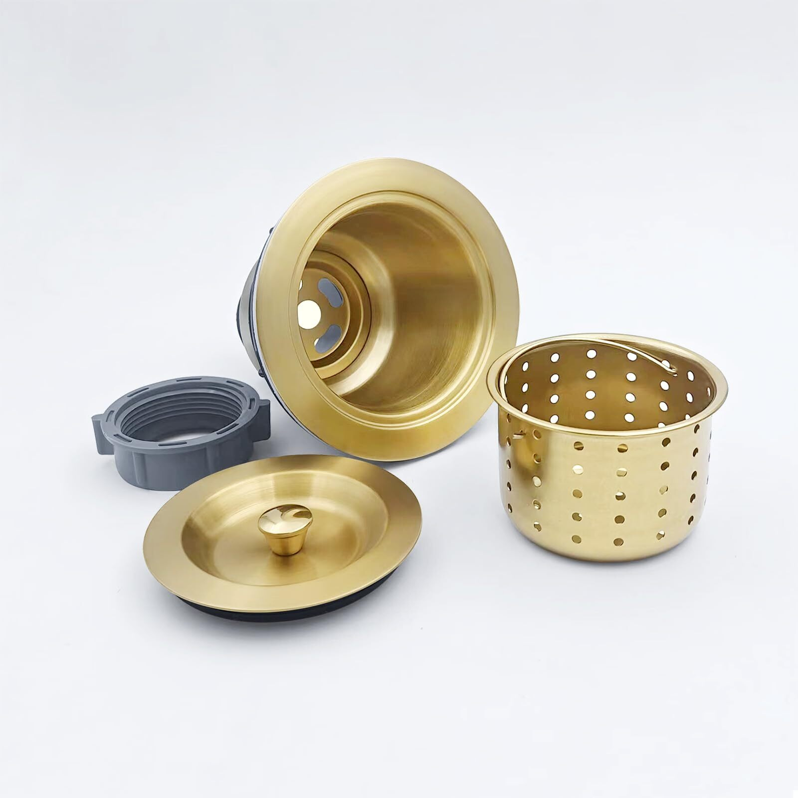 3-1/2-Inch Kitchen Sink Drain Strainer Assembly Kit  Gzila Deep Waste Basket Strainer With Sealing Lid Sink Stopper  304 Stainless Steel Brushed Gold