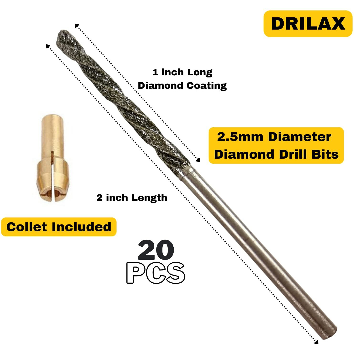 2.5Mm Diamond Drill Bits 20 Pieces Glass Drill Bit Set Compatible With Dremel Drill Bits - Collets Included For Custom Jewelry With Sea Glass  Sea Shells  Gemstones Bracelets