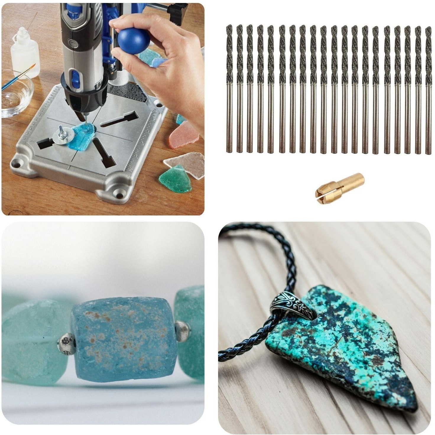 2.5Mm Diamond Drill Bits 20 Pieces Glass Drill Bit Set Compatible With Dremel Drill Bits - Collets Included For Custom Jewelry With Sea Glass  Sea Shells  Gemstones Bracelets