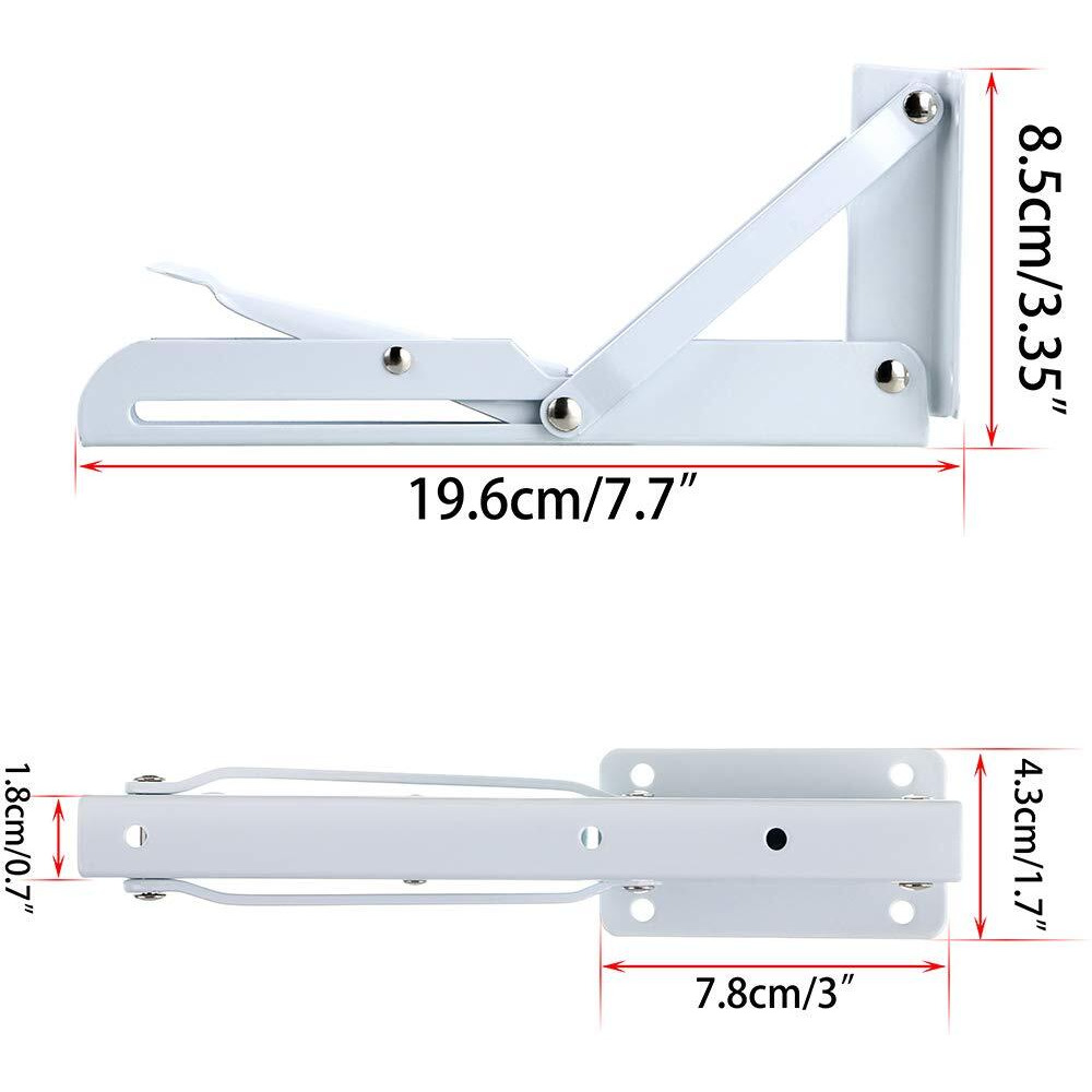 Sumnacon Sturdy Folding Shelf Brackets - Heavy Duty Metal Triangle Table Bench Folding Shelf Brackets  2 Pcs Folding Shelf Hinge Wall Mounted (8 Inch  White)