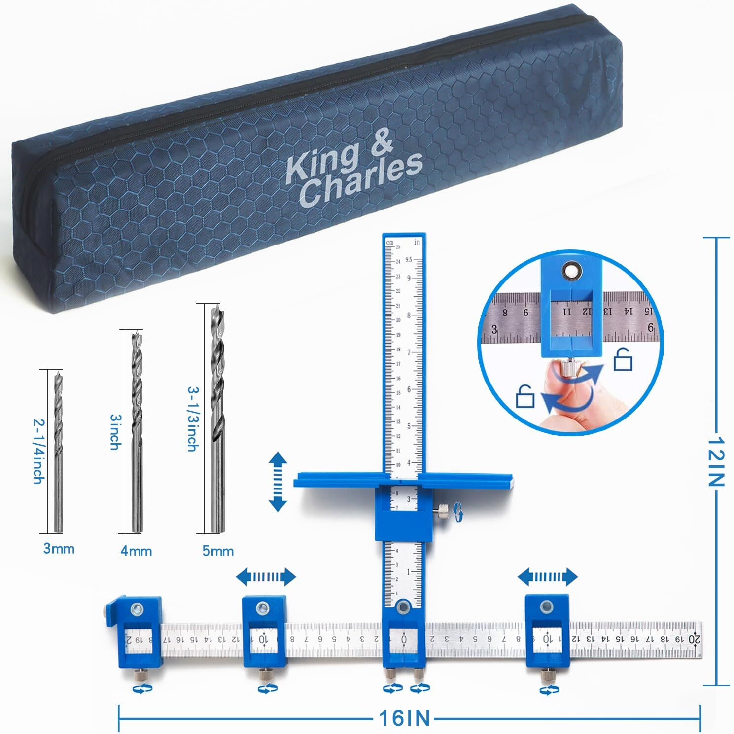 Cabinet Hardware Jig  King&Charles Cabinet Handle Jig With 3Pcs Point Wood Drils Bits  Use For Handles Pulls Knobs On Drawers/Doors  Wood Drilling Dowelling Guide Set.