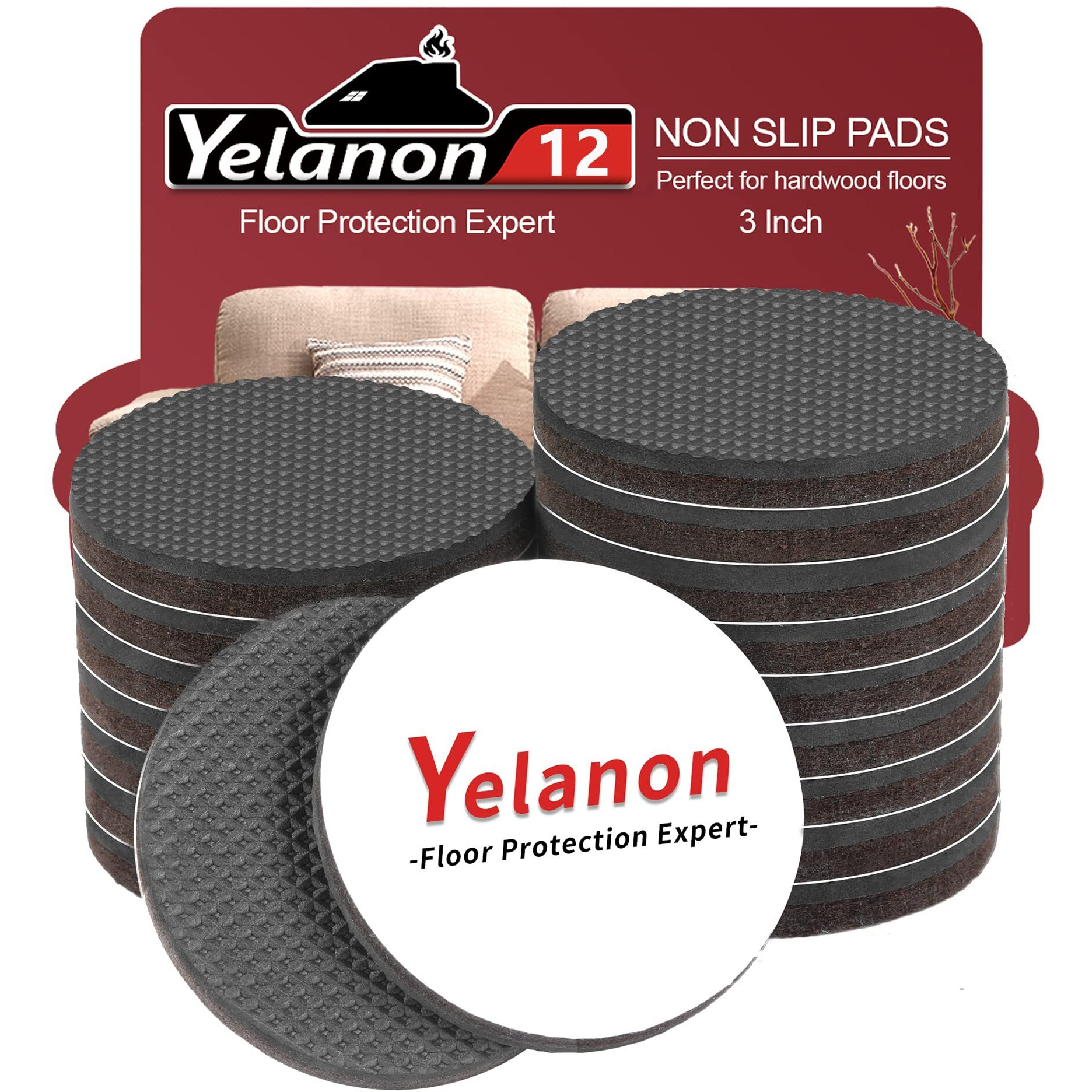 Yelanon Non Slip Furniture Pads -12Pcs 3 Furniture Grippers  Non Skid For Furniture Legs Self Adhesive Rubber Feet Furniture Feet  Anti Slide Hardwood Floors Protectors For Keep Couch Stoppers