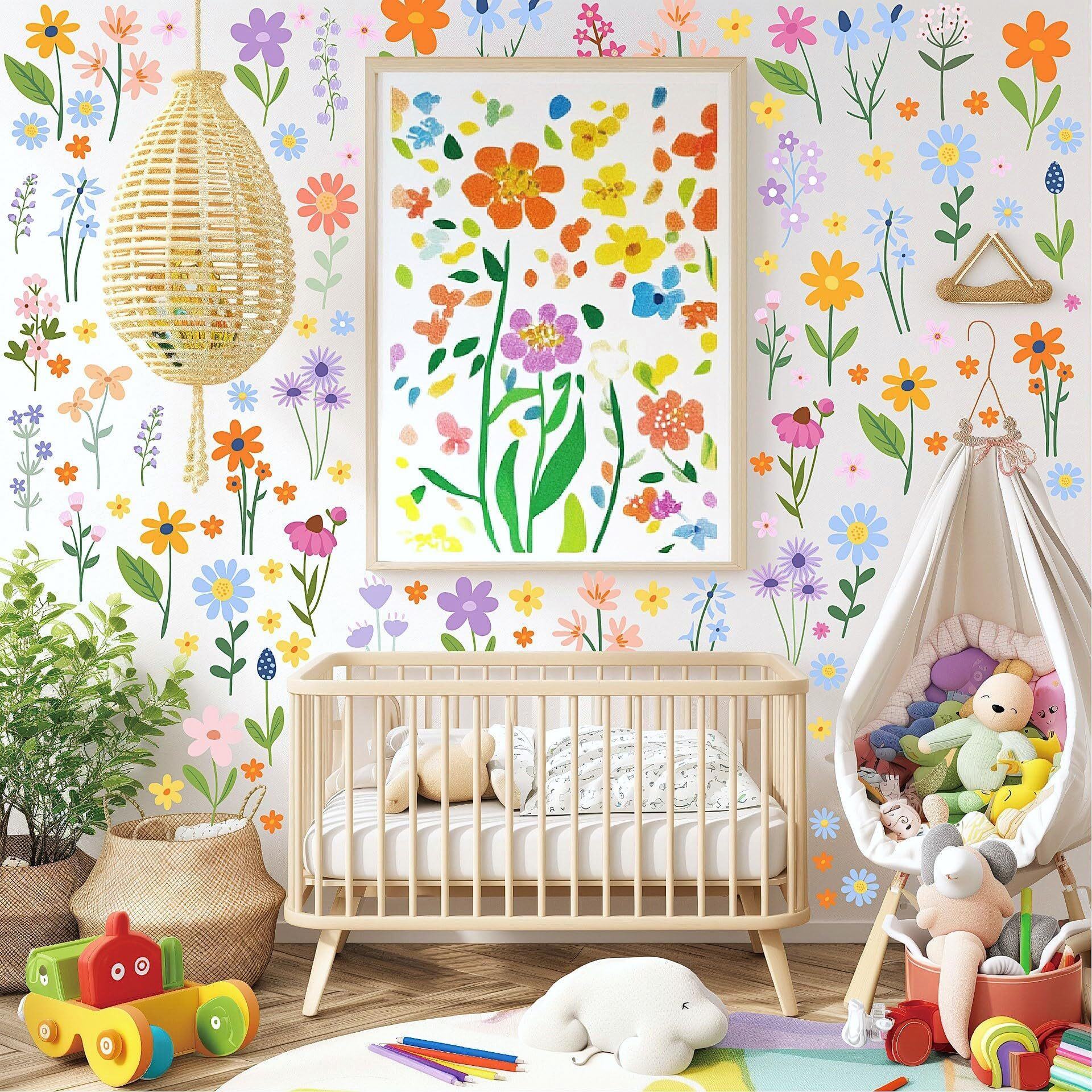Aowdiao Floral Wall Decals - 102 Pcs Peel And Stick Vinyl Flower Stickers - Assorted Varieties & Colors For Bedroom  Kidsrooms  Nursery  Or Living Room Decor