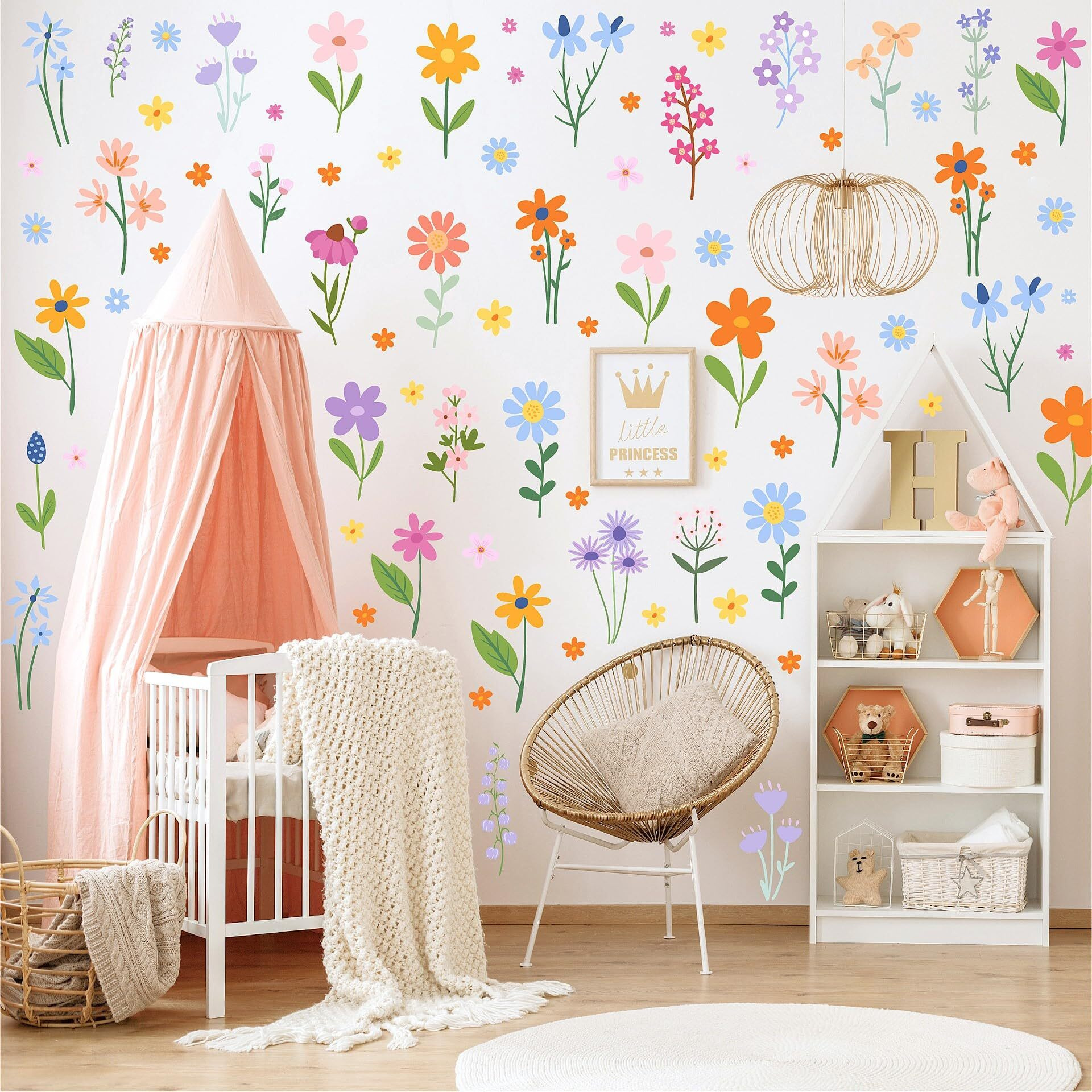 Aowdiao Floral Wall Decals - 102 Pcs Peel And Stick Vinyl Flower Stickers - Assorted Varieties & Colors For Bedroom  Kidsrooms  Nursery  Or Living Room Decor
