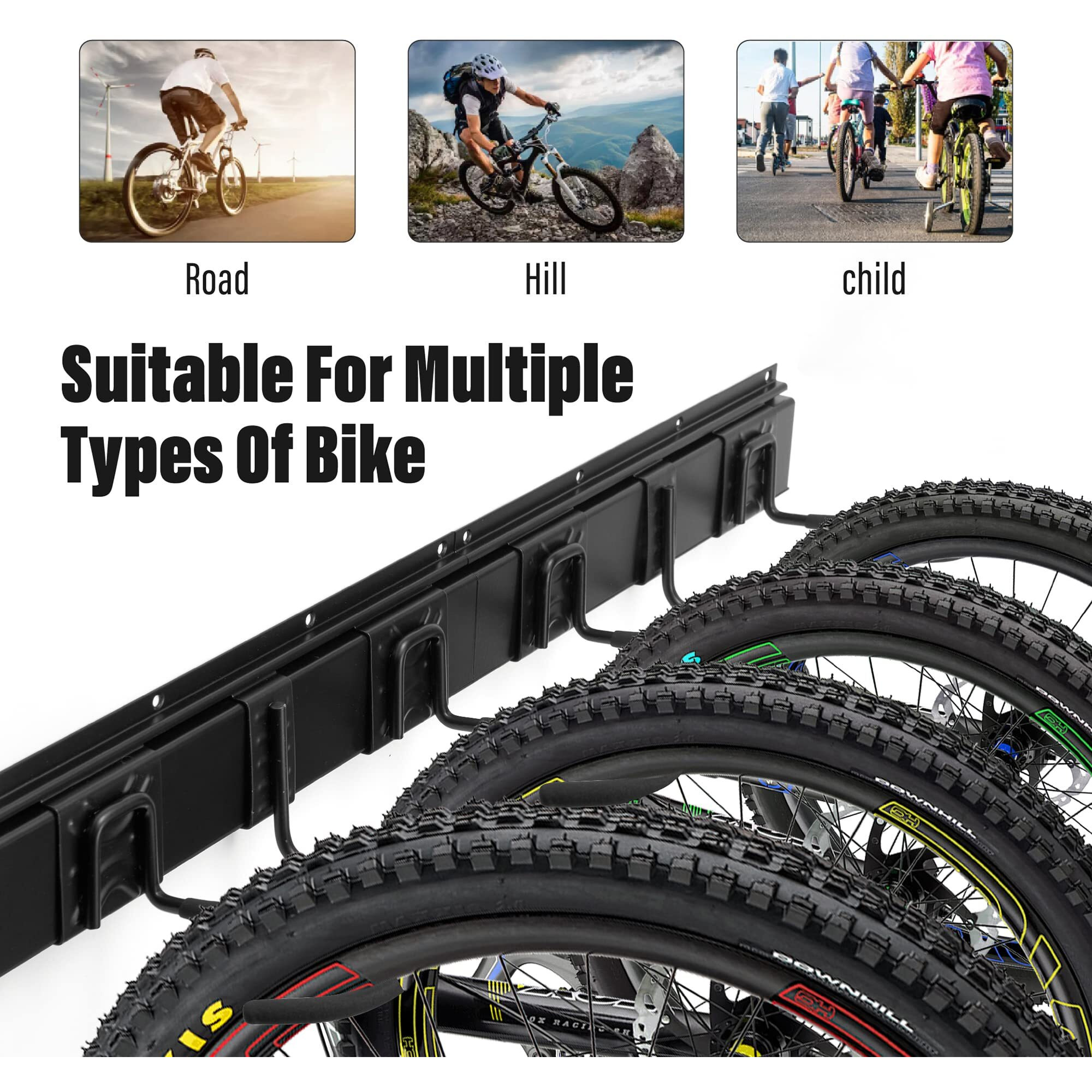 Sinoer Bike Wall Mount  Bicycle Wall Bracket For 6 Bike+6 Helmets  Bike Racks For Garage/Home  Vertical Cycling Hanger  Holder For Road Bicycles - 4 Rails