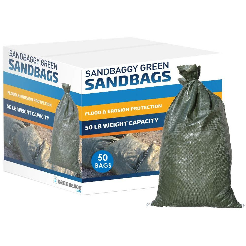 Sandbaggy - Heavy Duty Empty Sandbags For Flooding (14"" X 26"") - Poly Sand Bags - Flood Barrier  Weight  Construction  Earth Bag Homes - Reusable  Uv Resistant - Tie Strings Attached (50 Bags)