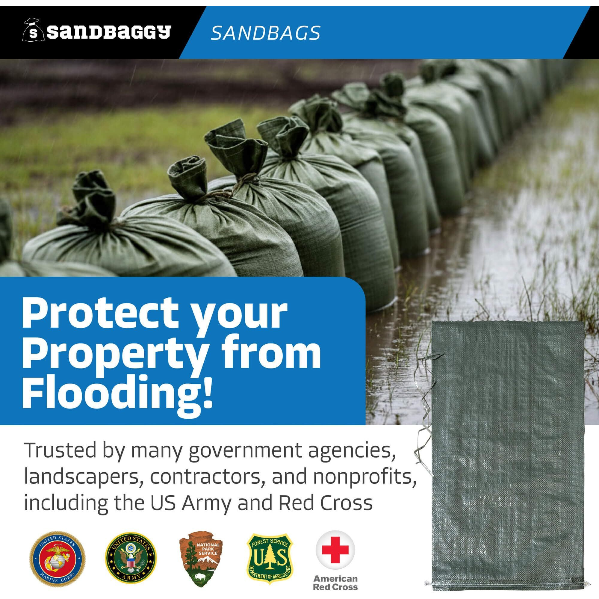 Sandbaggy - Heavy Duty Empty Sandbags For Flooding (14"" X 26"") - Poly Sand Bags - Flood Barrier  Weight  Construction  Earth Bag Homes - Reusable  Uv Resistant - Tie Strings Attached (50 Bags)